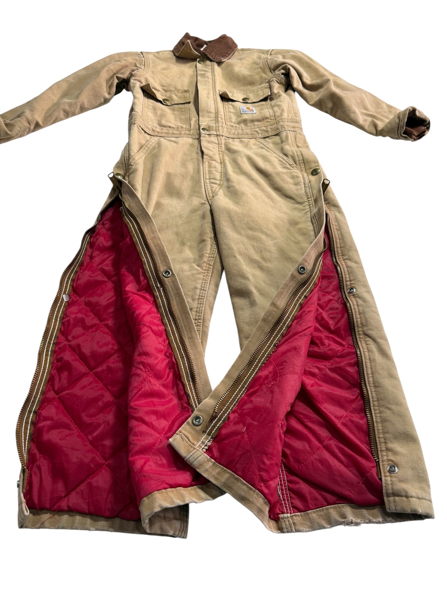 Vintage Carhartt Kids Duck Canvas Coverall Brown Quilted Lined Workwear