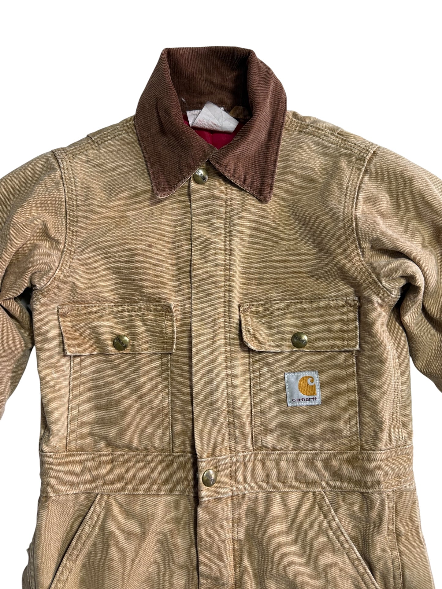 Vintage Carhartt Kids Duck Canvas Coverall Brown Quilted Lined Workwear