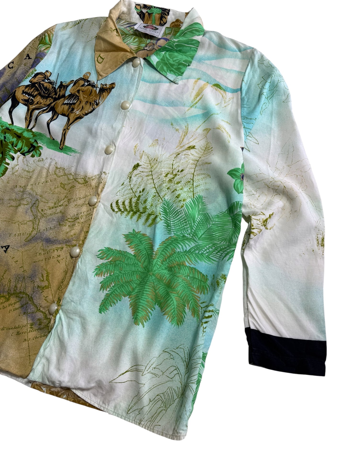 Vintage Mae West Italia Tropical Map Print Viscose Women Blouse Made in Italy