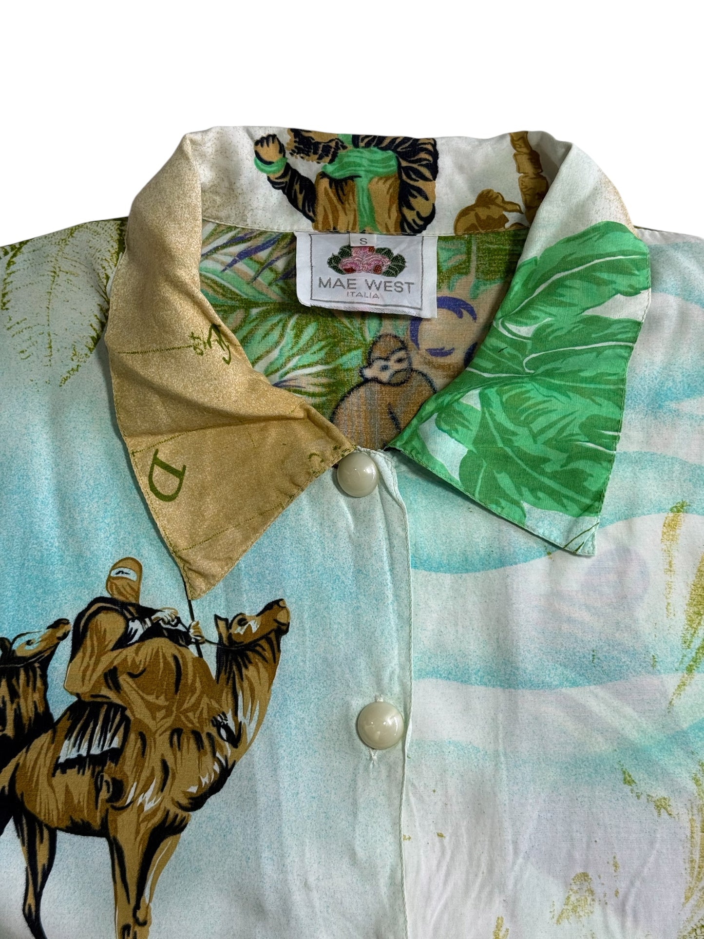 Vintage Mae West Italia Tropical Map Print Viscose Women Blouse Made in Italy