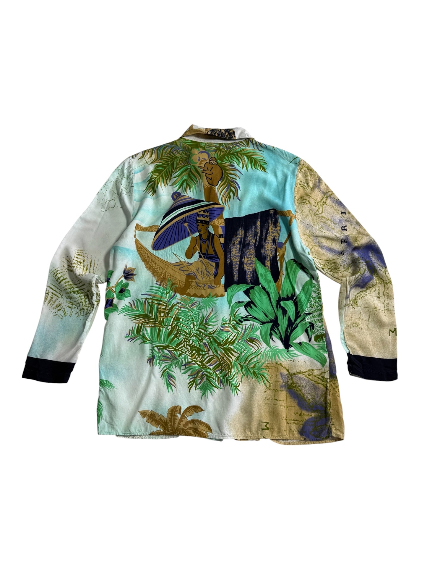 Vintage Mae West Italia Tropical Map Print Viscose Women Blouse Made in Italy