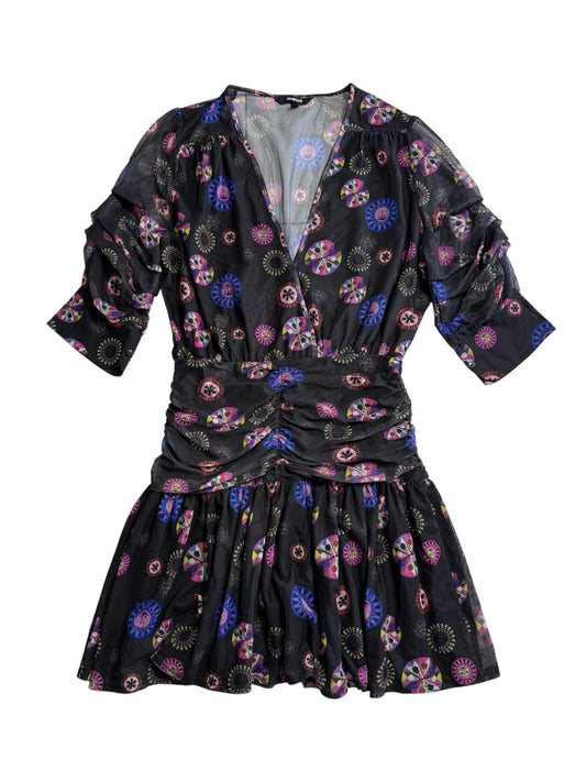 Desigual Sheer Mesh Printed Mini Dress Multicolor Abstract Pattern