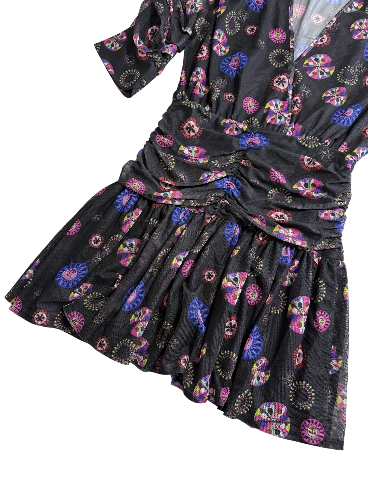 Desigual Sheer Mesh Printed Mini Dress Multicolor Abstract Pattern