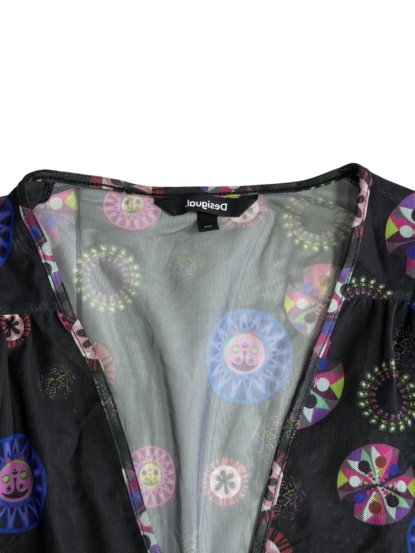 Desigual Sheer Mesh Printed Mini Dress Multicolor Abstract Pattern