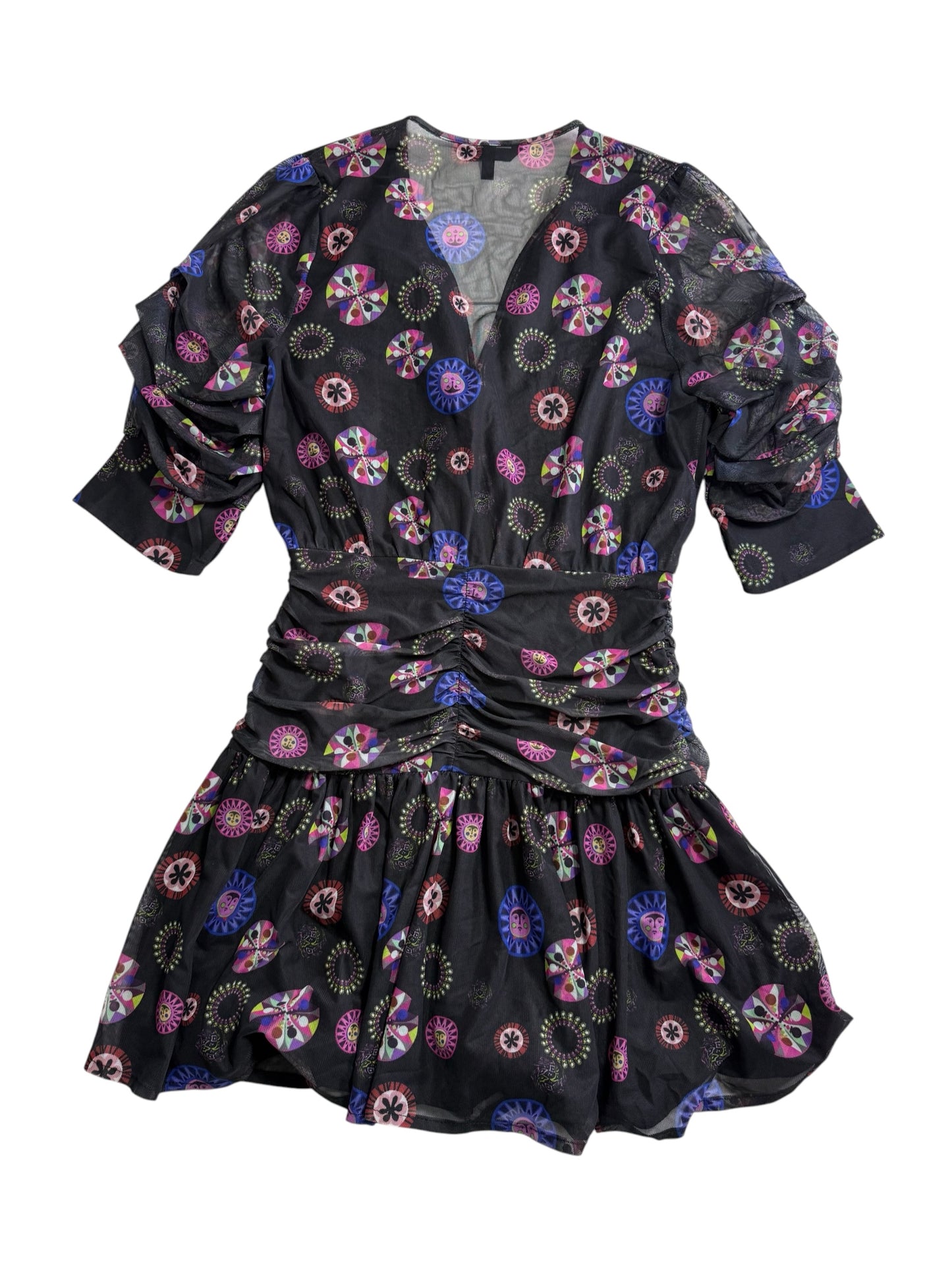 Desigual Sheer Mesh Printed Mini Dress Multicolor Abstract Pattern
