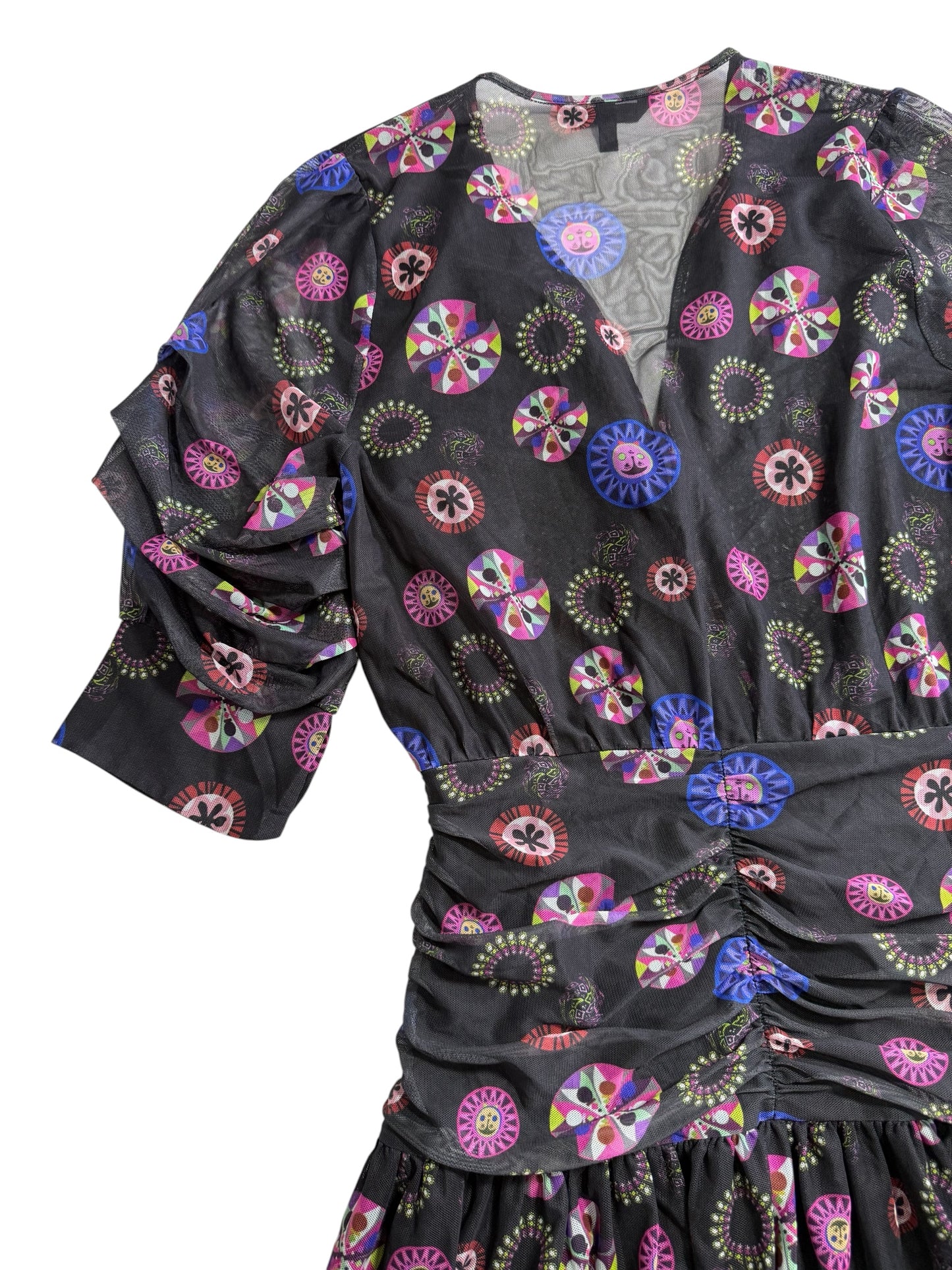 Desigual Sheer Mesh Printed Mini Dress Multicolor Abstract Pattern