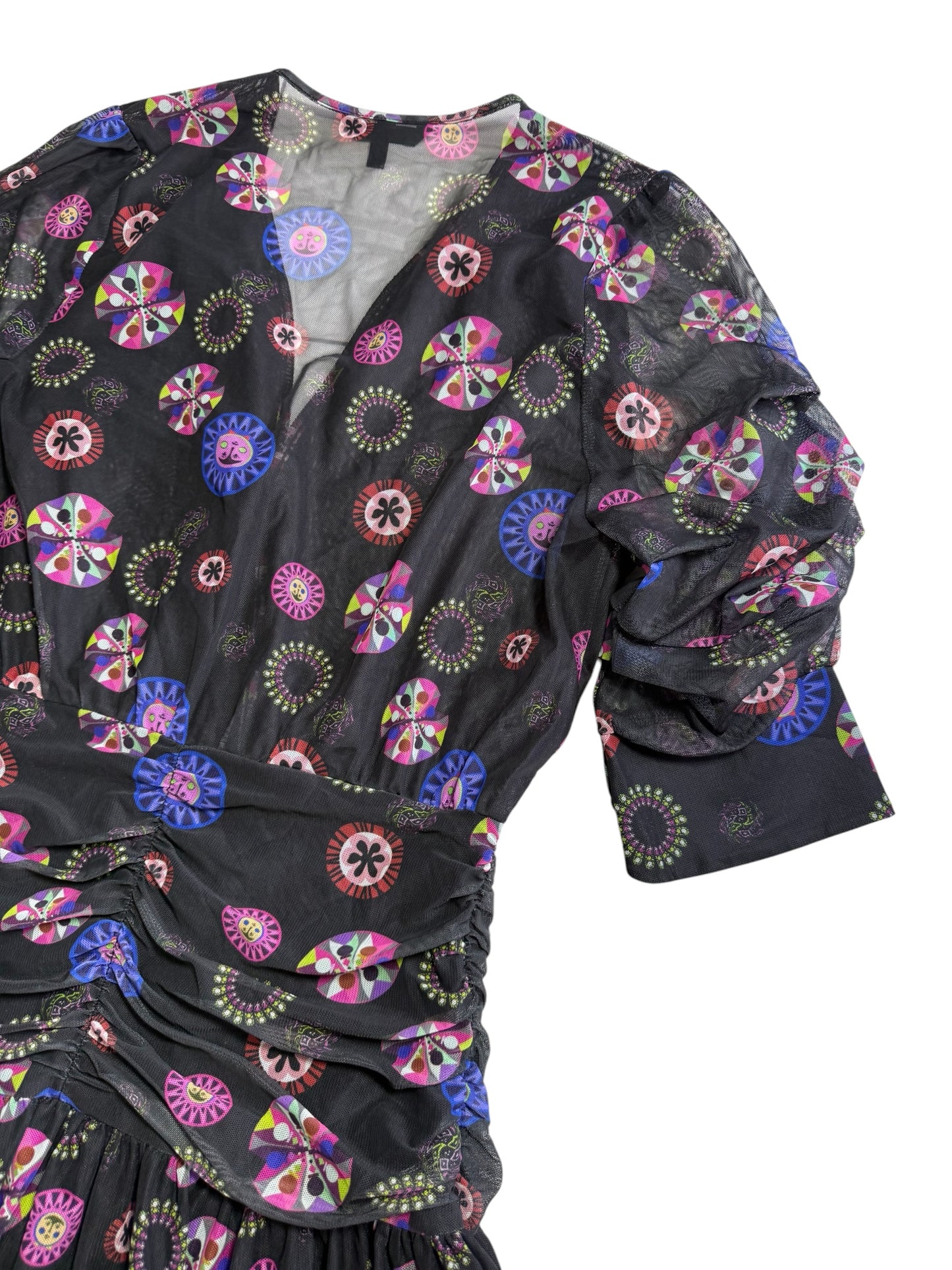 Desigual Sheer Mesh Printed Mini Dress Multicolor Abstract Pattern