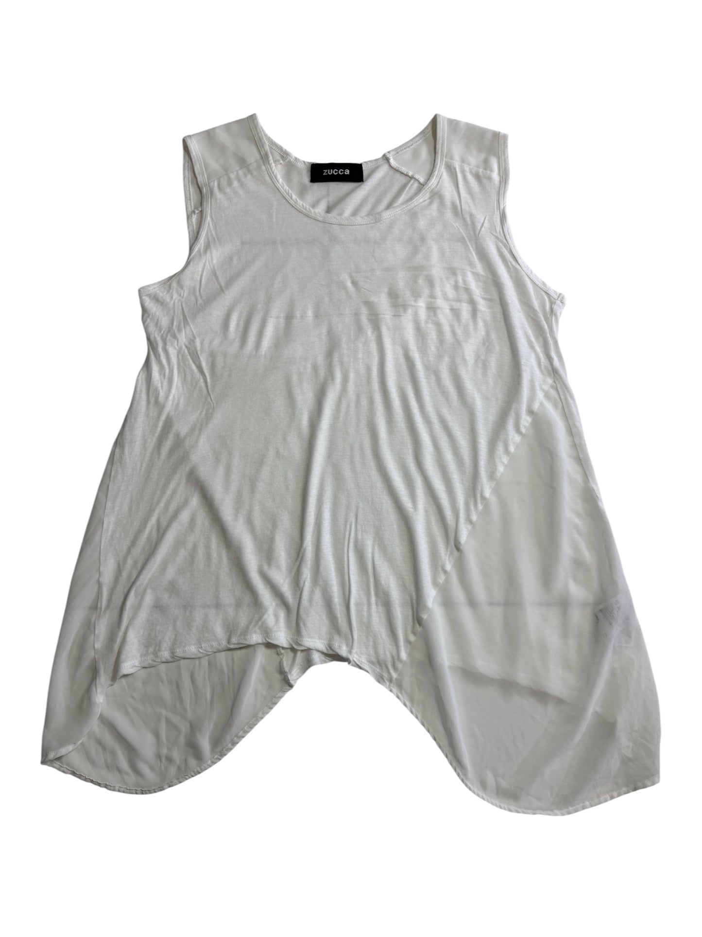 Zucca White Asymmetrical Layered Tank Top Sheer Panel