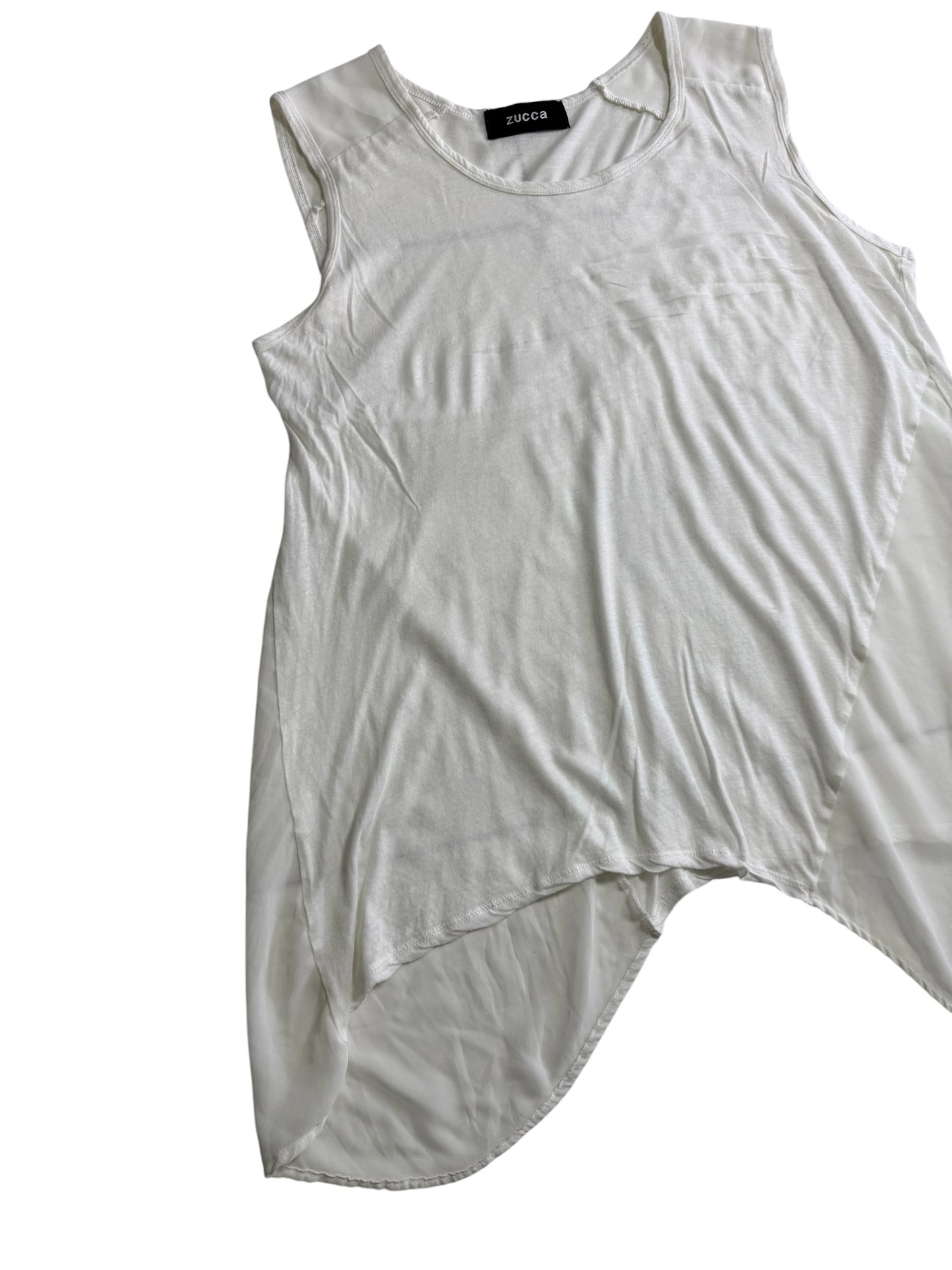 Zucca White Asymmetrical Layered Tank Top Sheer Panel