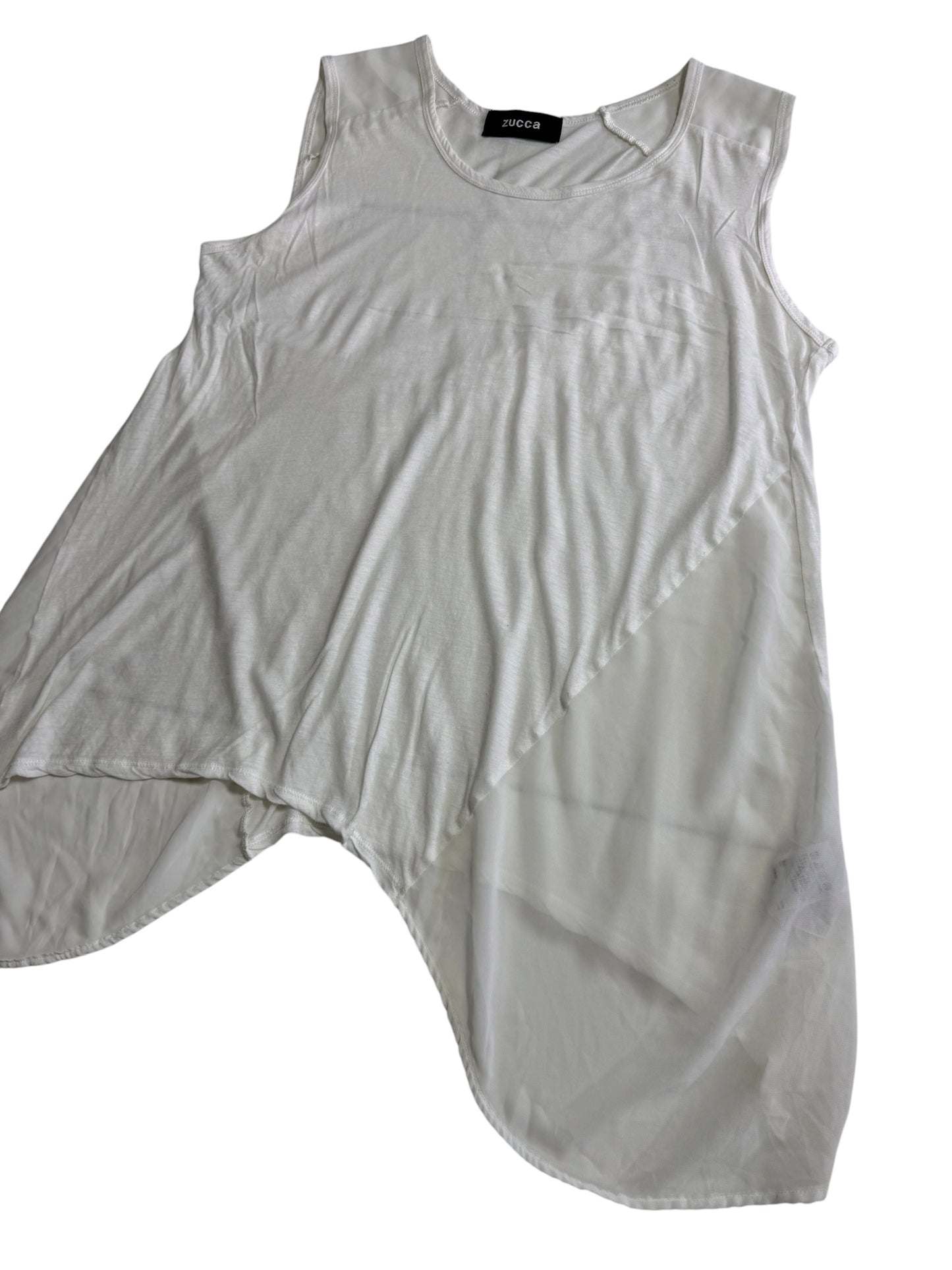 Zucca White Asymmetrical Layered Tank Top Sheer Panel