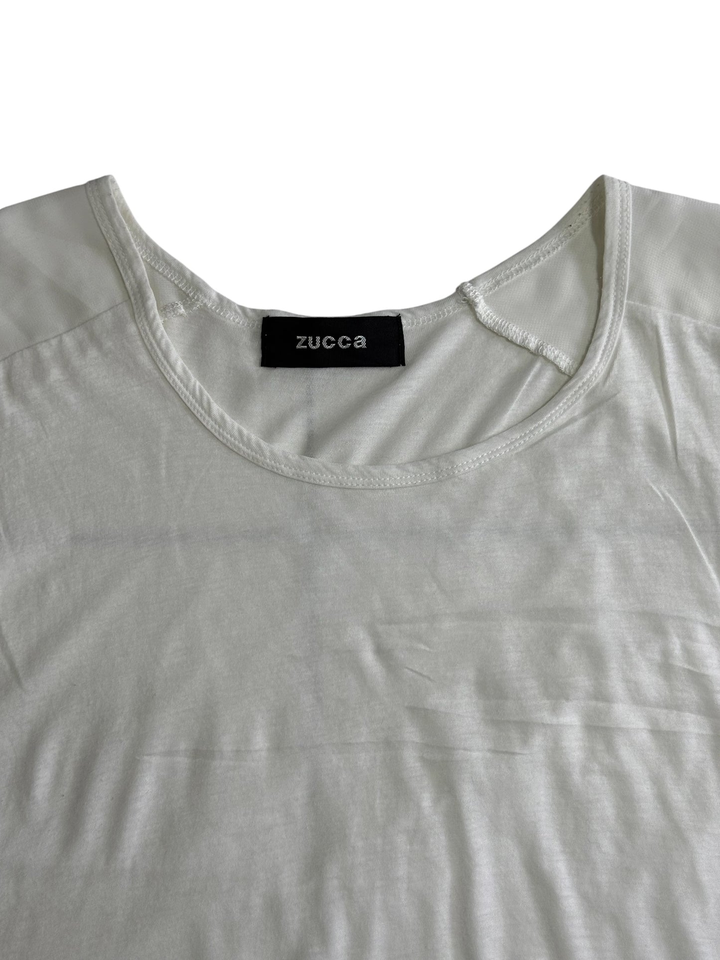 Zucca White Asymmetrical Layered Tank Top Sheer Panel