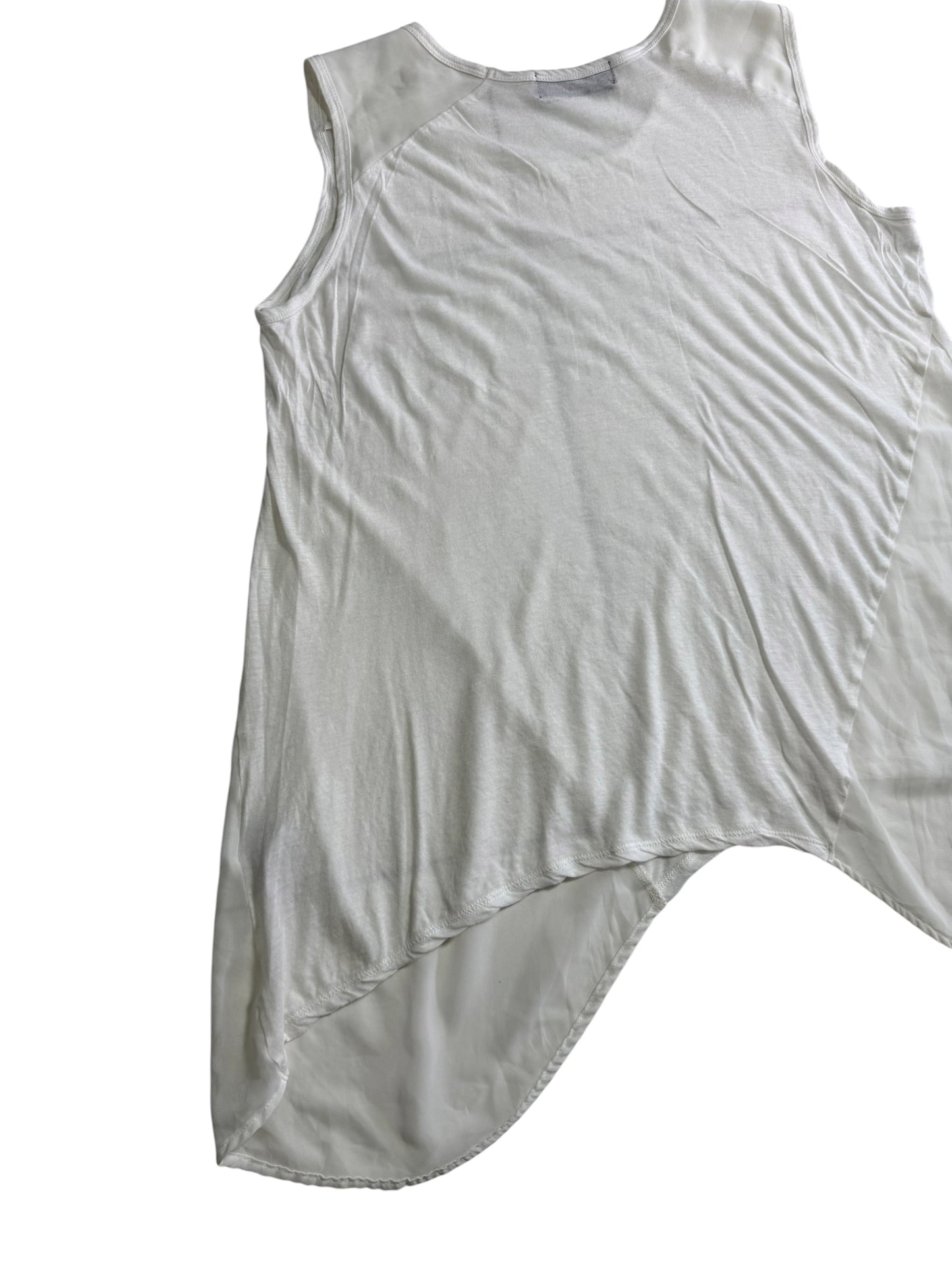 Zucca White Asymmetrical Layered Tank Top Sheer Panel