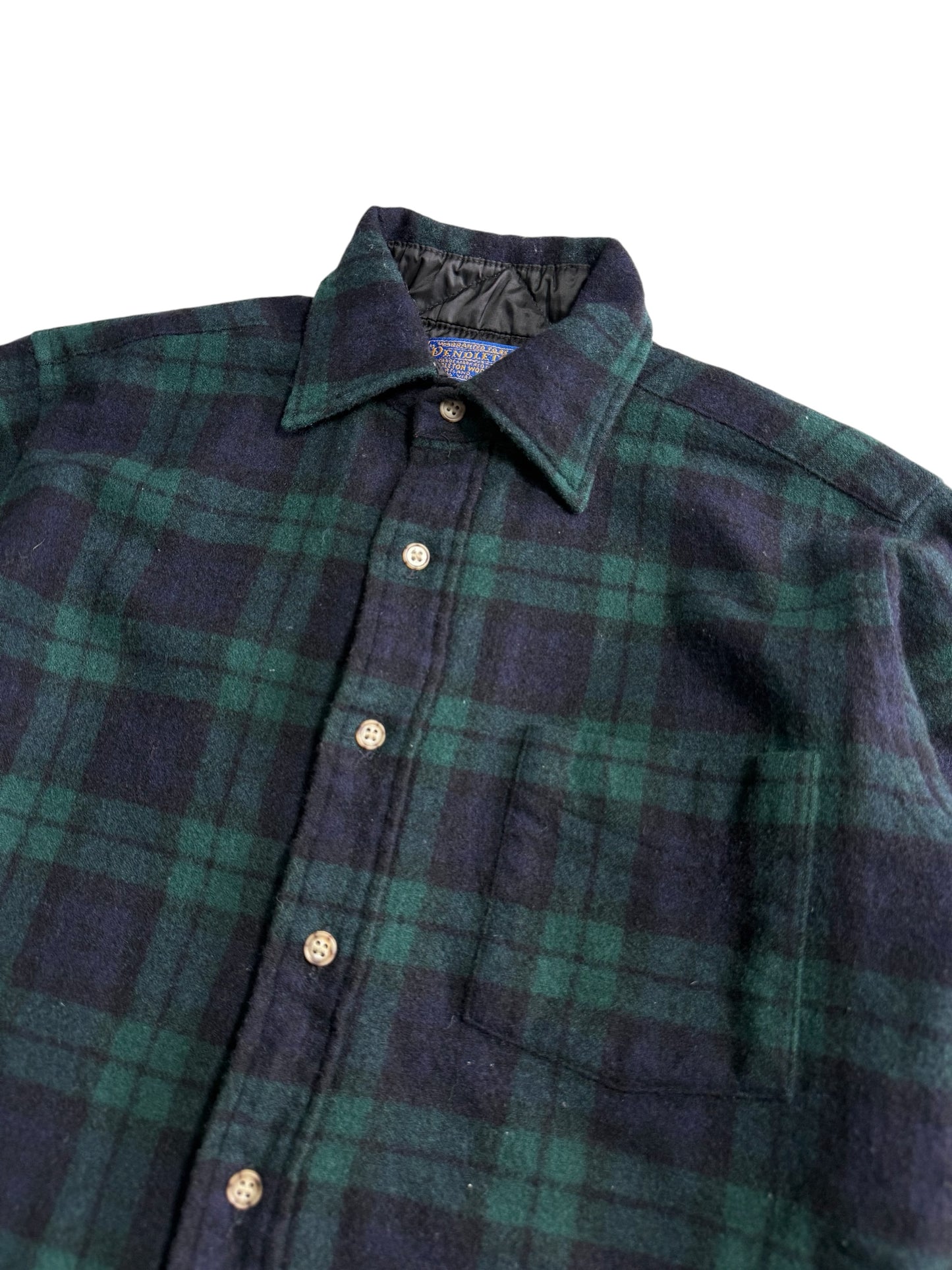 Vintage 1980s Pendleton Blackwatch Plaid Wool Shirt Jacket Made in USA