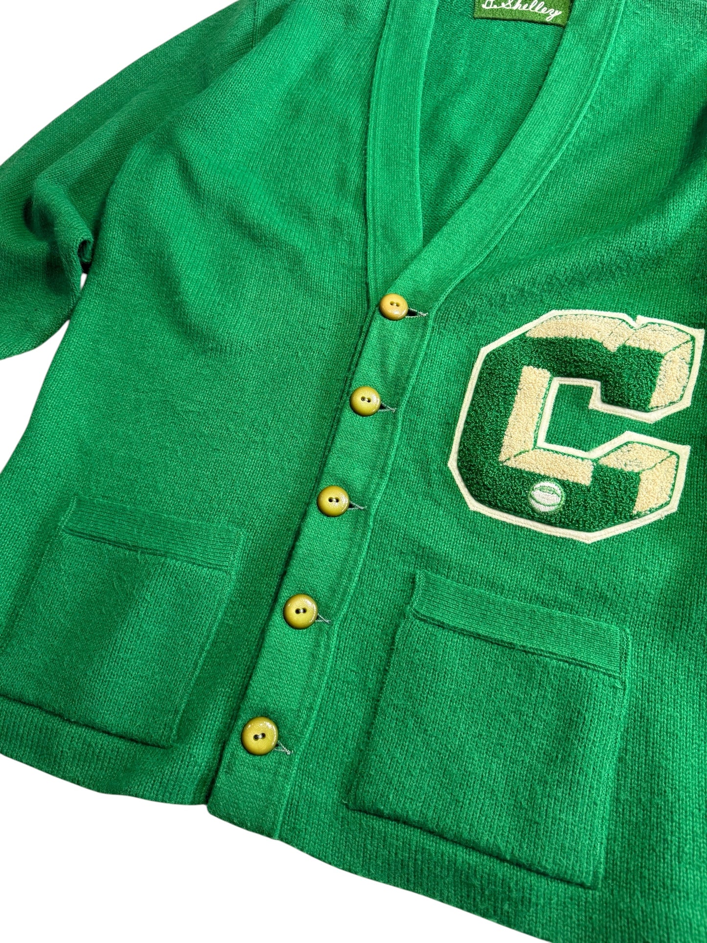 Vintage 1970s Varsity Letterman Cardigan Green “C” Patch Award Sweater USA