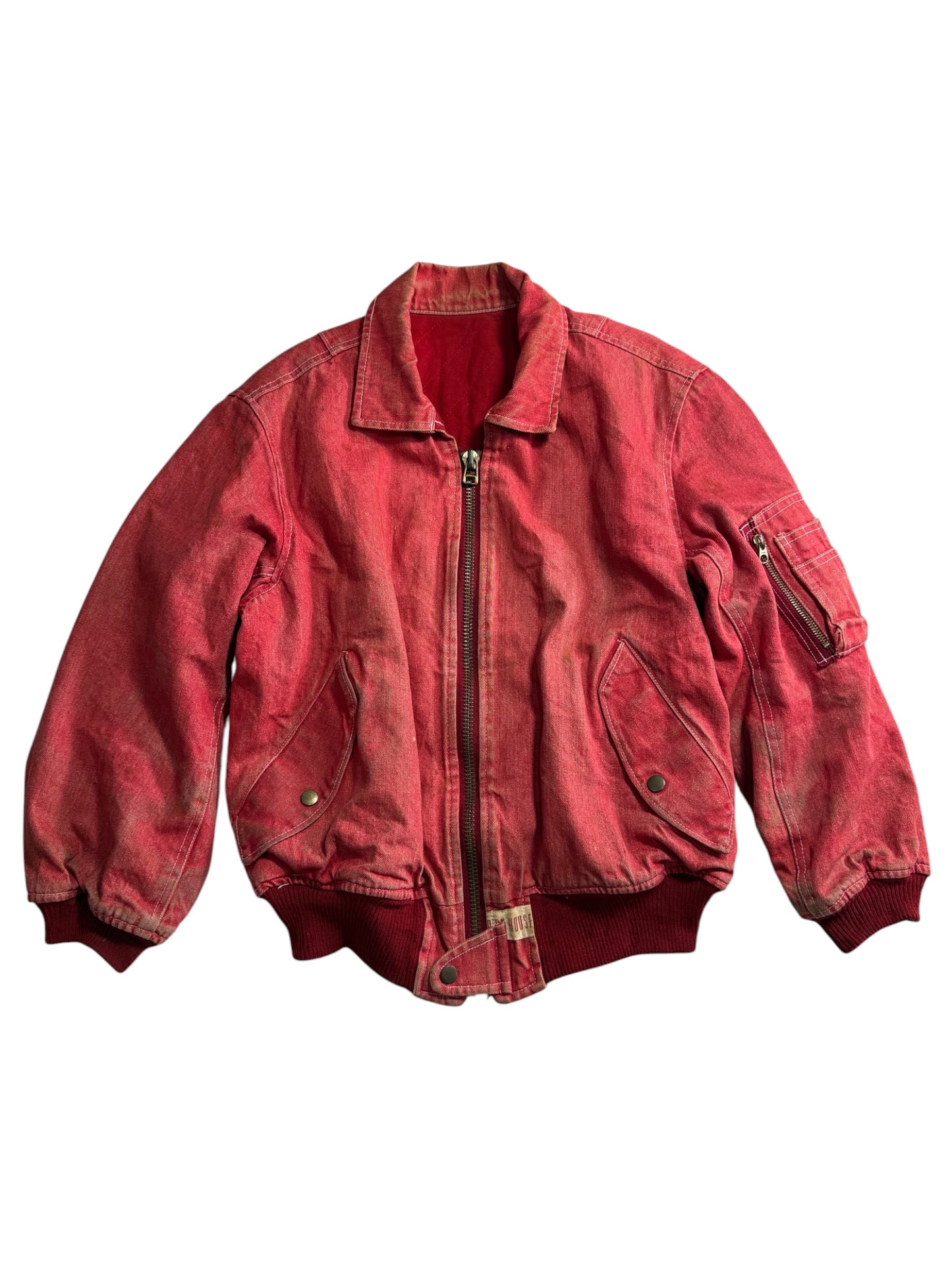 Vintage Pink House Denim Bomber Jacket
