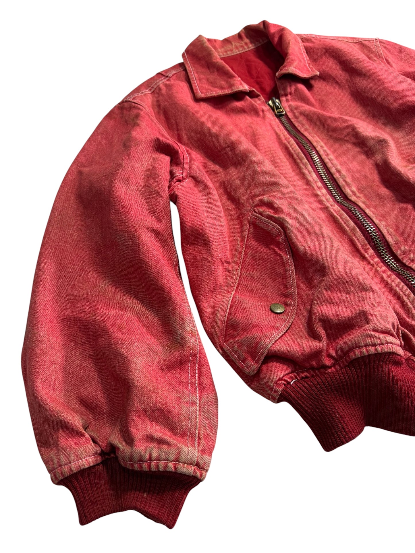 Vintage Pink House Denim Bomber Jacket