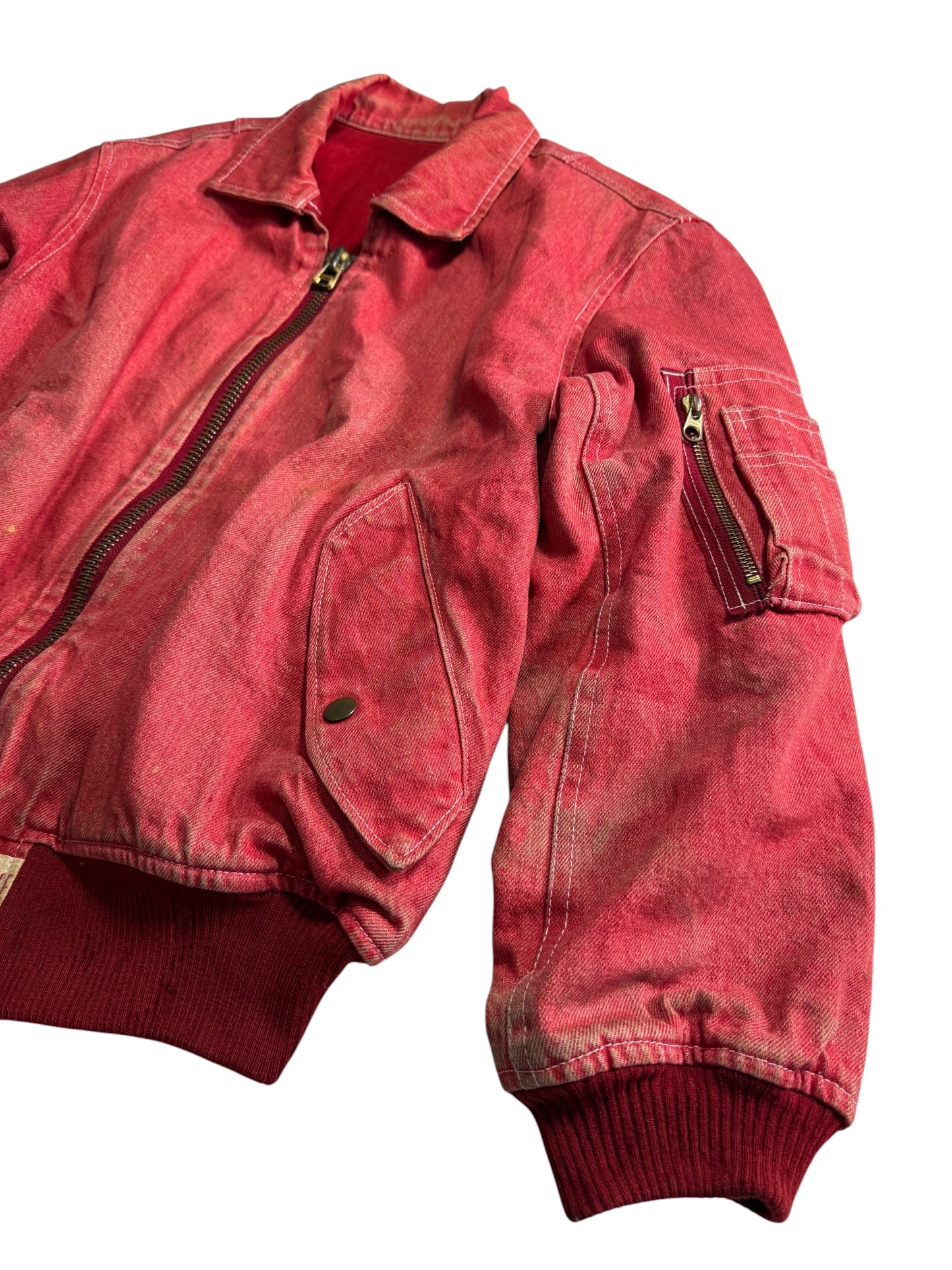 Vintage Pink House Denim Bomber Jacket