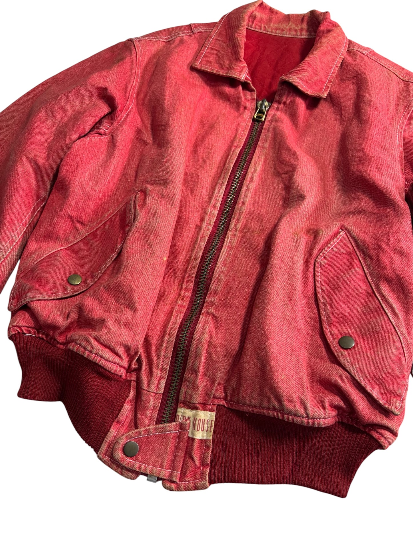 Vintage Pink House Denim Bomber Jacket