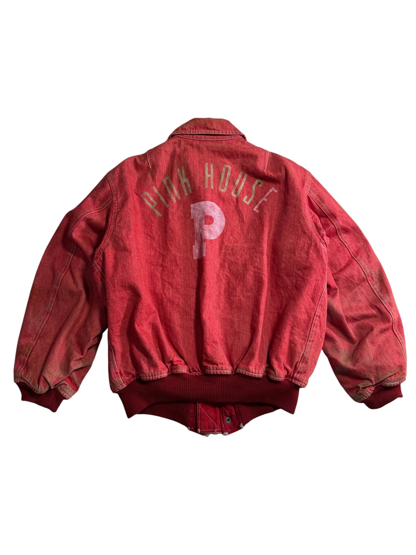 Vintage Pink House Denim Bomber Jacket
