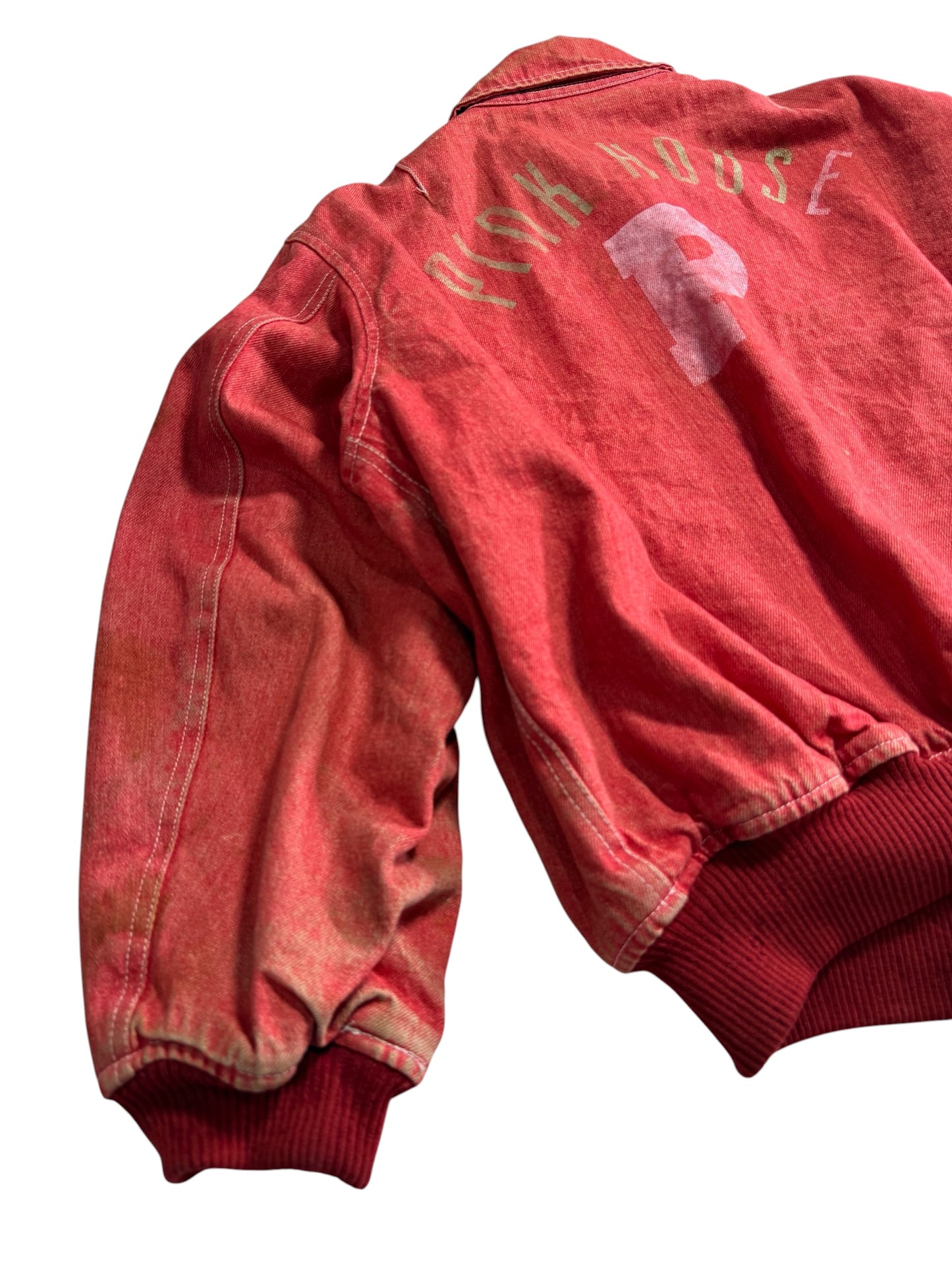 Vintage Pink House Denim Bomber Jacket