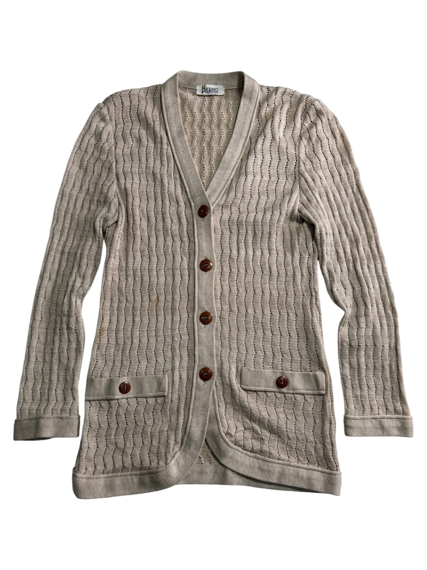 Vintage Herno Made in Italy Knit Cardigan Beige Textured Women Sweater
