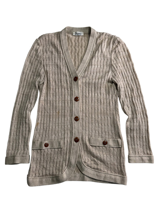 Vintage Herno Made in Italy Knit Cardigan Beige Textured Women Sweater