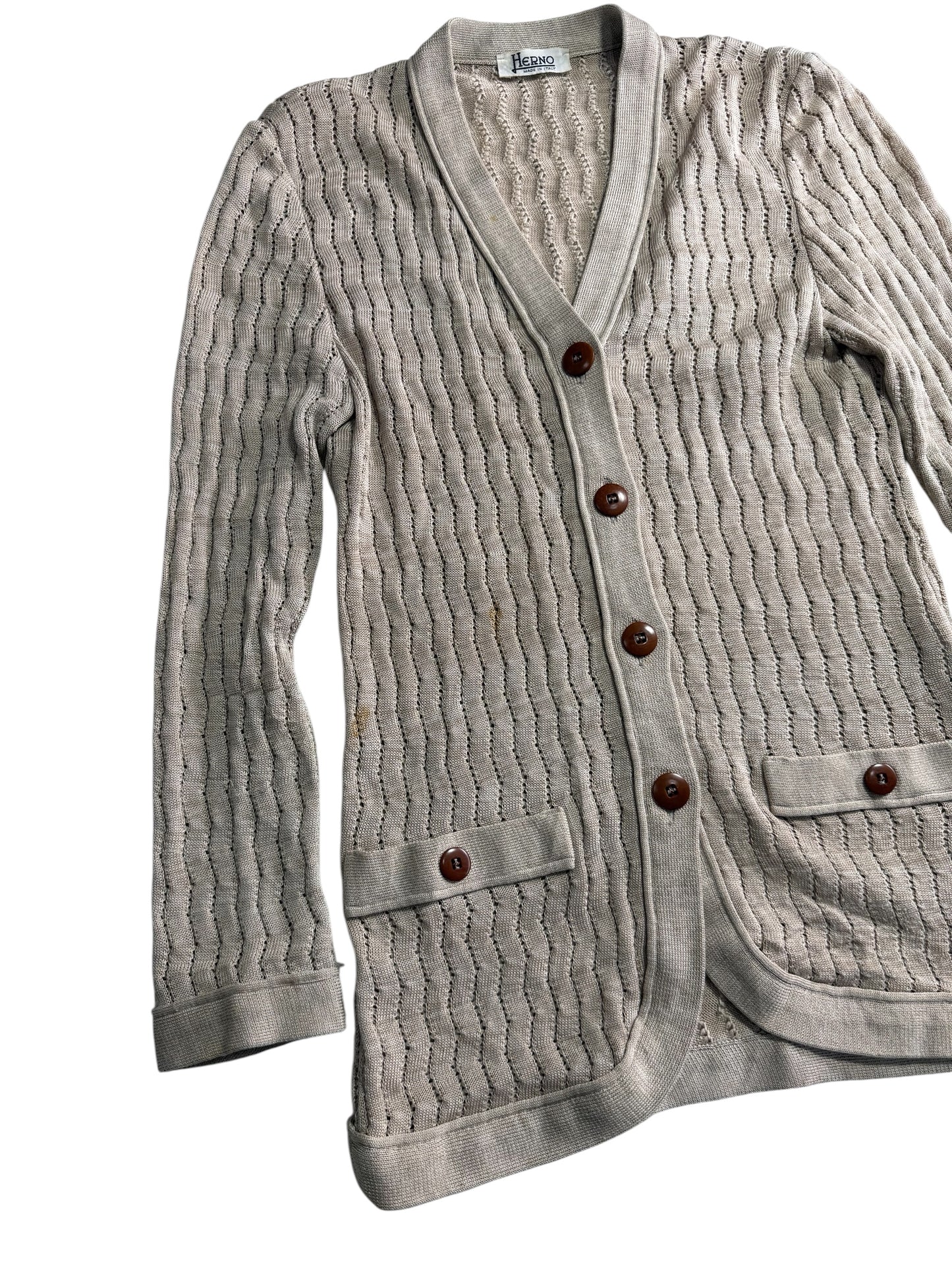 Vintage Herno Made in Italy Knit Cardigan Beige Textured Women Sweater