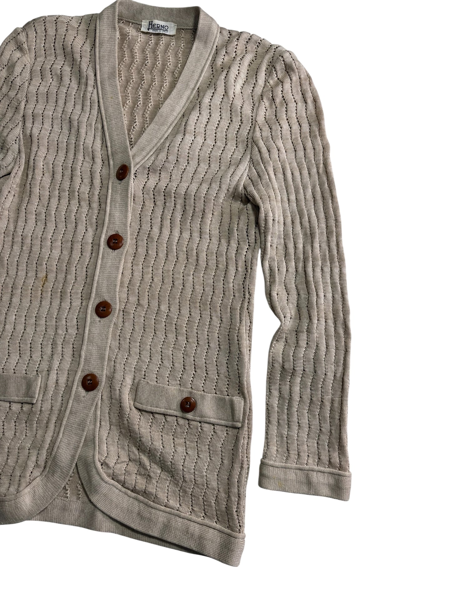 Vintage Herno Made in Italy Knit Cardigan Beige Textured Women Sweater