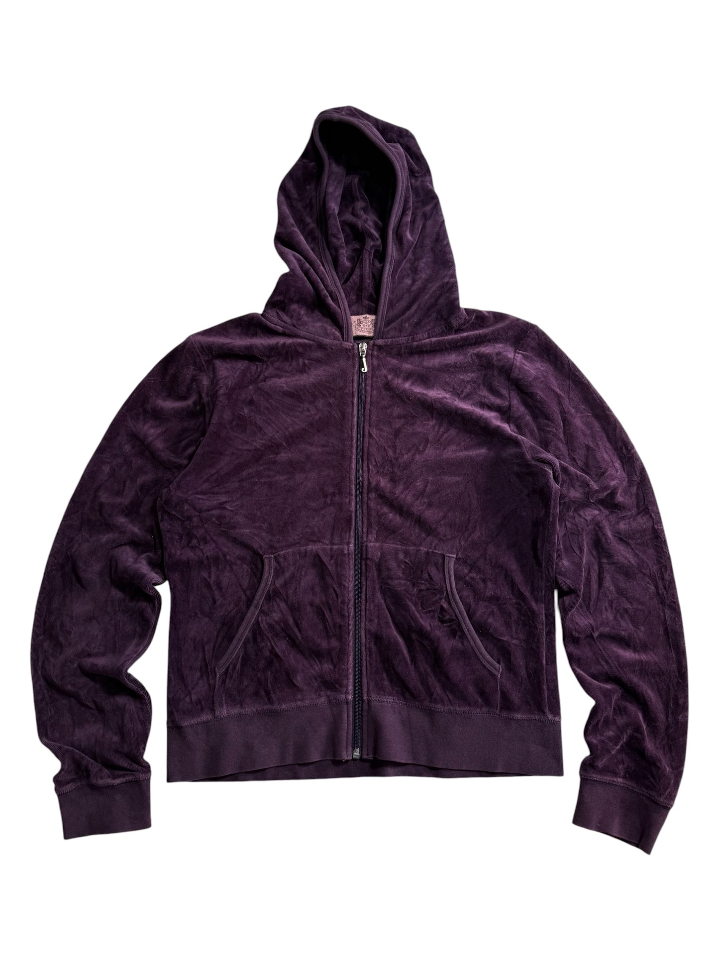 Vintage Juicy Couture Velour Zip Hoodie Purple Crown Logo Y2K