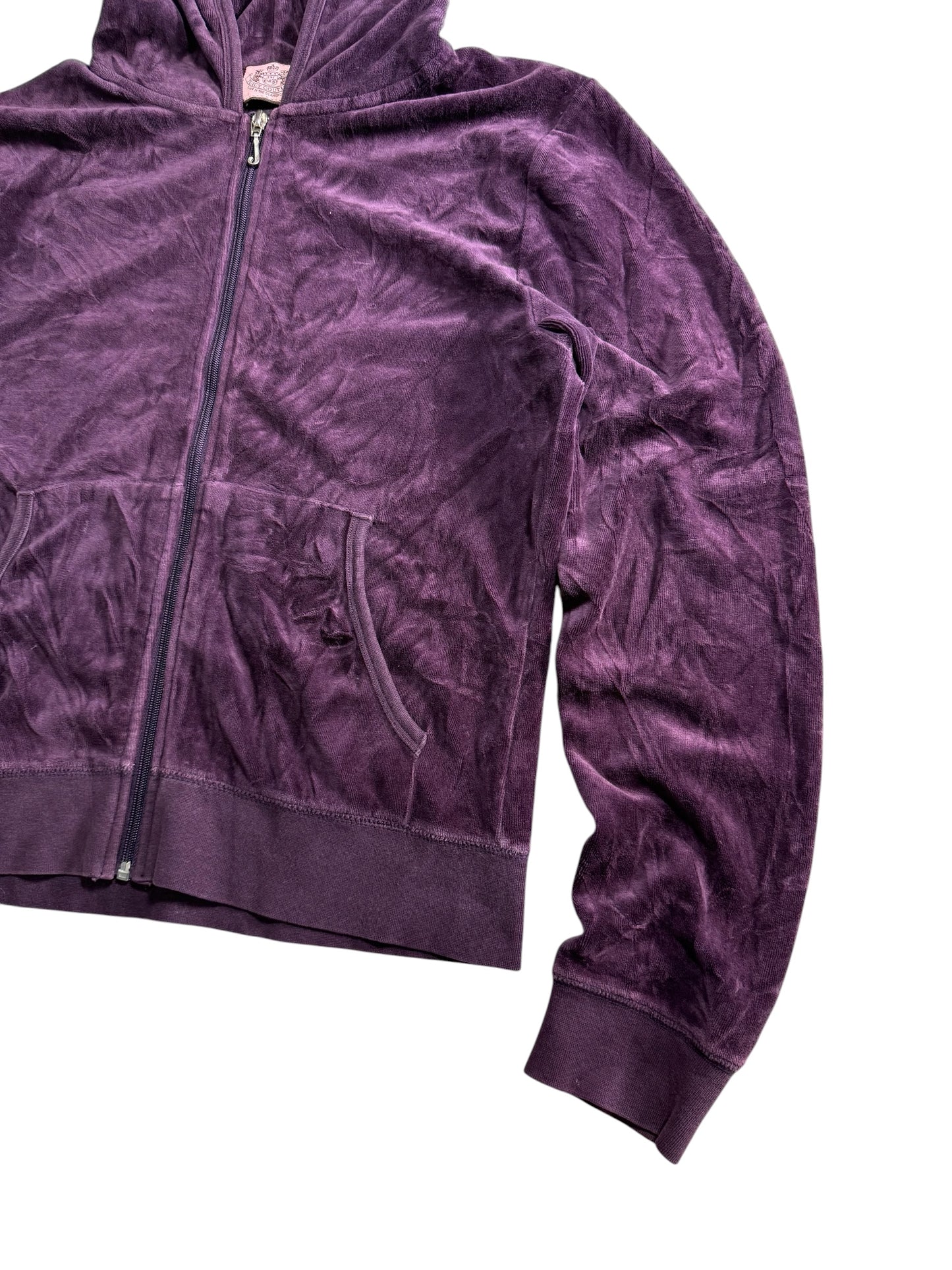 Vintage Juicy Couture Velour Zip Hoodie Purple Crown Logo Y2K