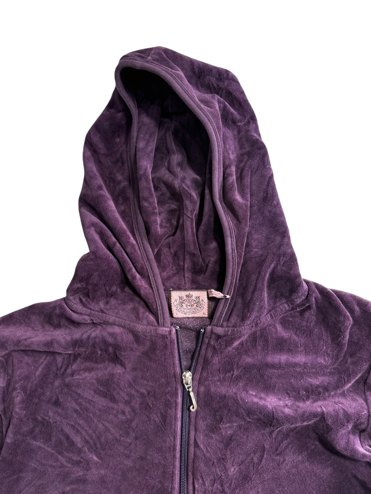 Vintage Juicy Couture Velour Zip Hoodie Purple Crown Logo Y2K