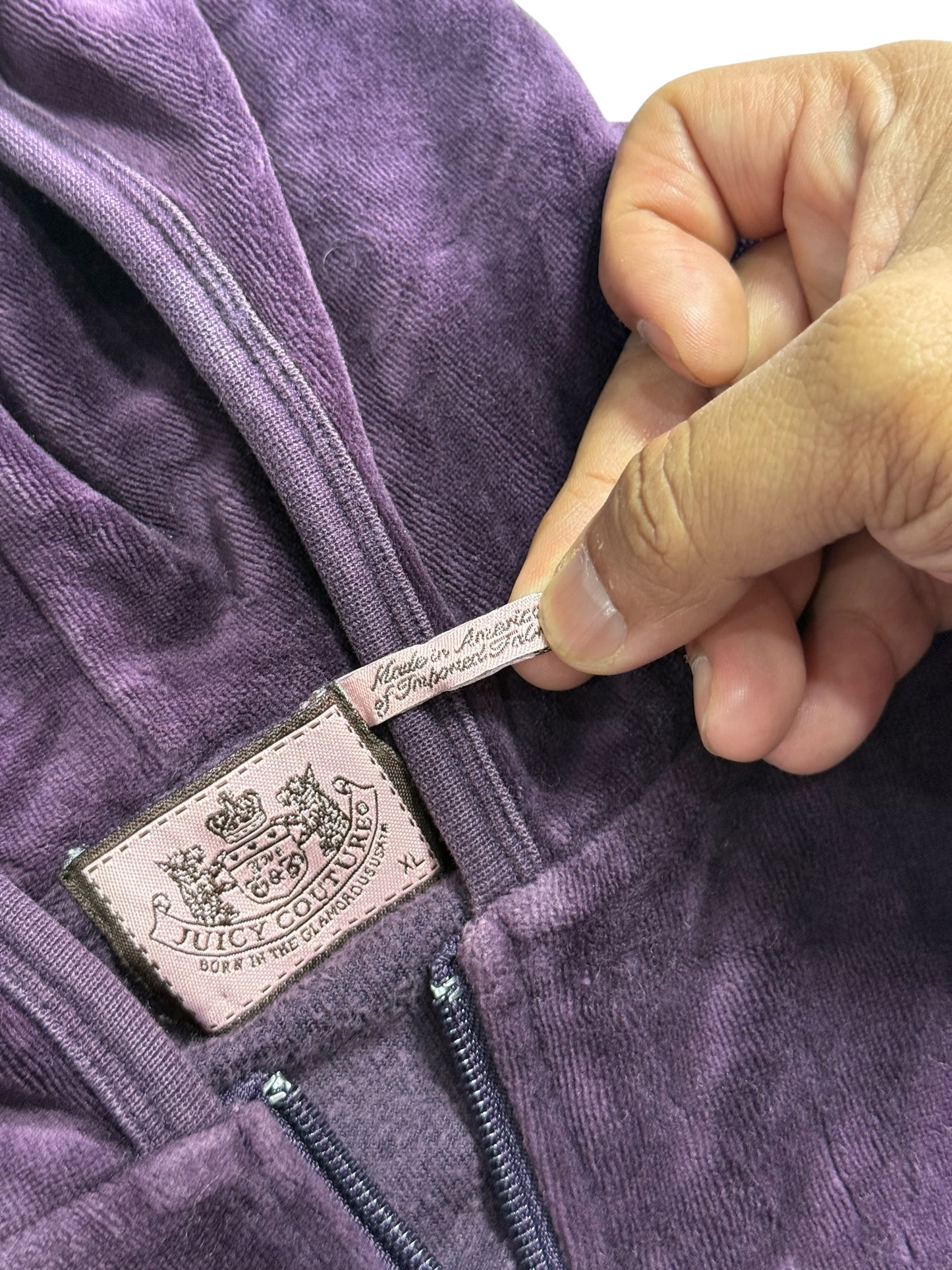 Vintage Juicy Couture Velour Zip Hoodie Purple Crown Logo Y2K
