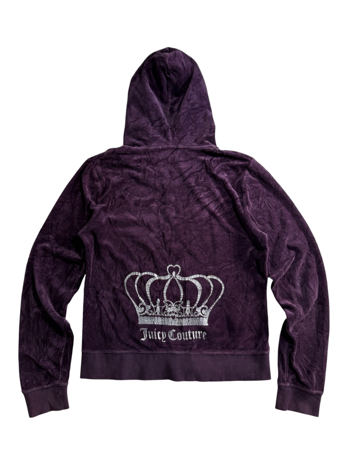 Vintage Juicy Couture Velour Zip Hoodie Purple Crown Logo Y2K