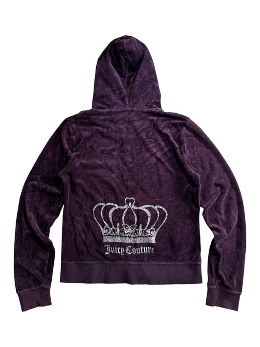 Vintage Juicy Couture Velour Zip Hoodie Purple Crown Logo Y2K