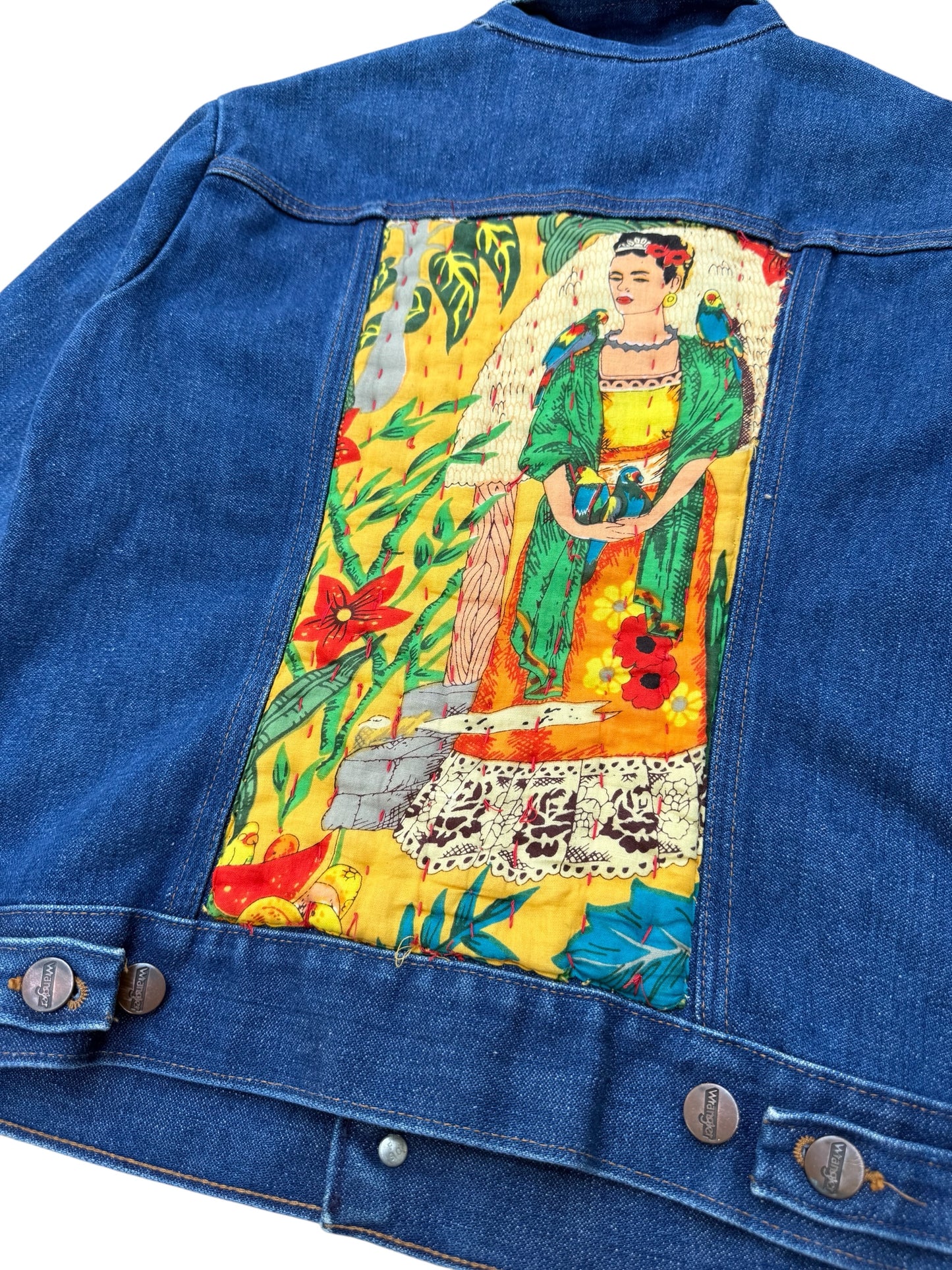 Vintage Wrangler Denim Jacket 1980s with Frida Kahlo Back Patch