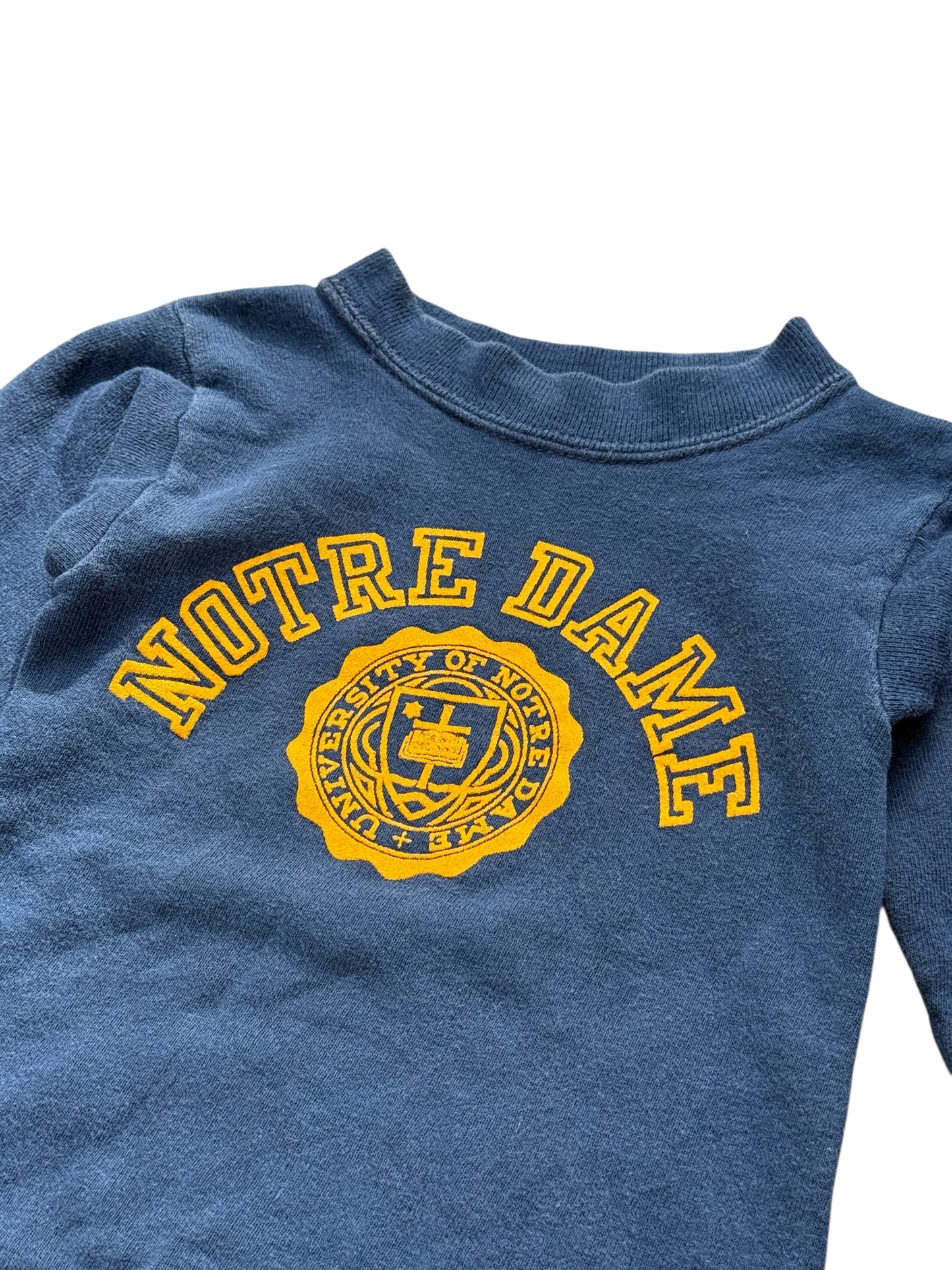Vintage 1960s Champion Running Man Sweatshirt Notre Dame University Crest Flock Print Made in USA