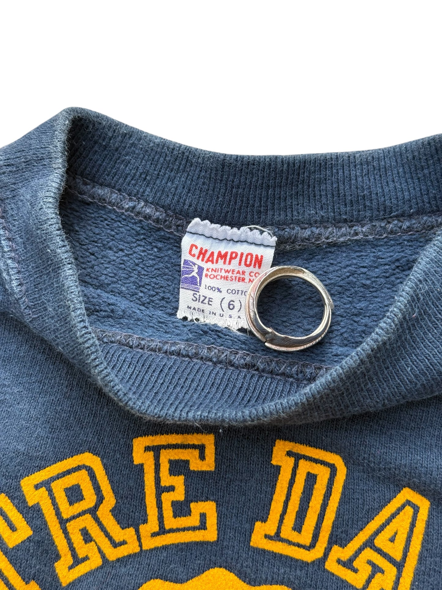 Vintage 1960s Champion Running Man Sweatshirt Notre Dame University Crest Flock Print Made in USA
