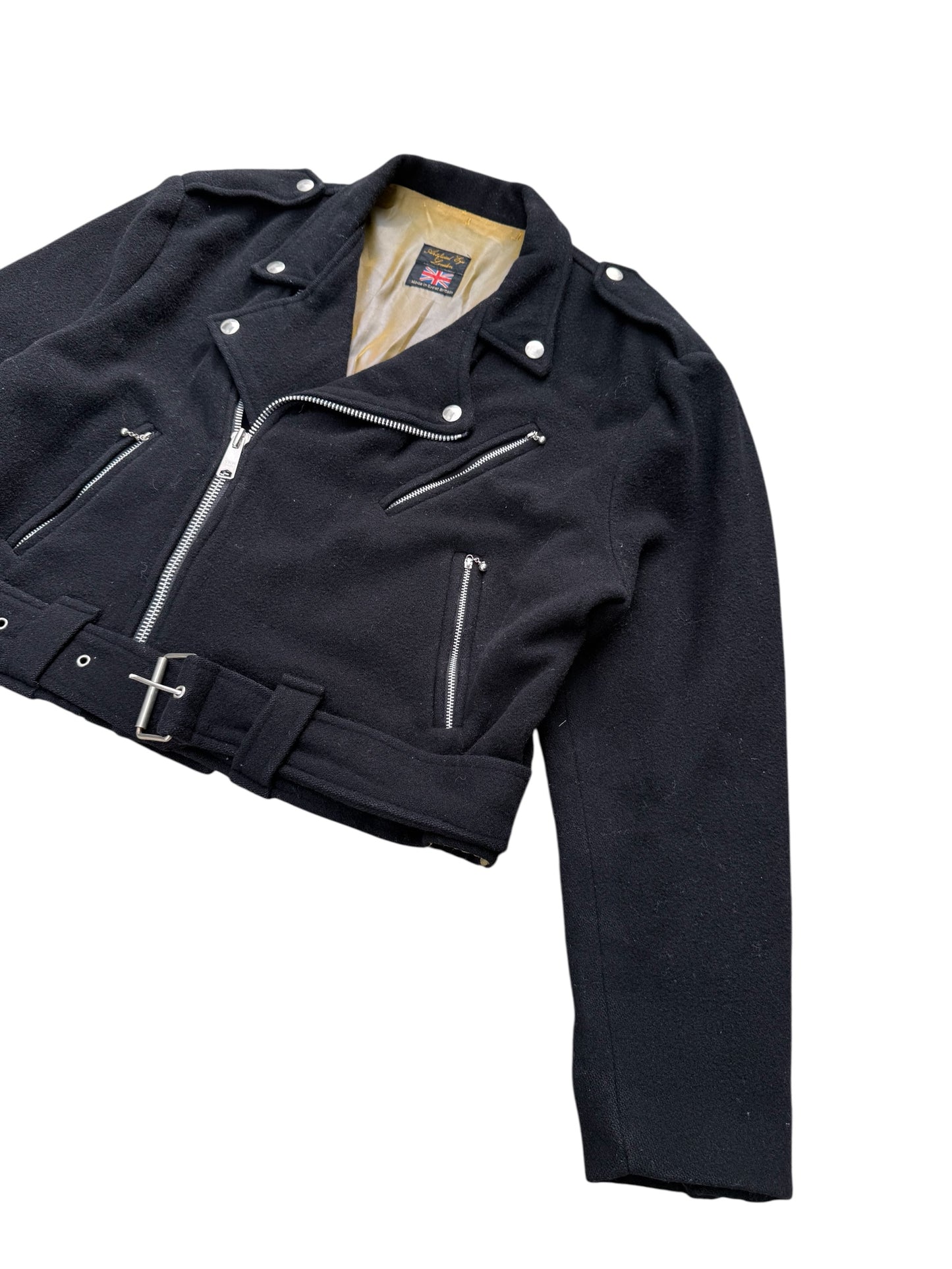 Vintage 1970s Artificial Eye London Wool Biker Jacket Cropped Motorcycle Style