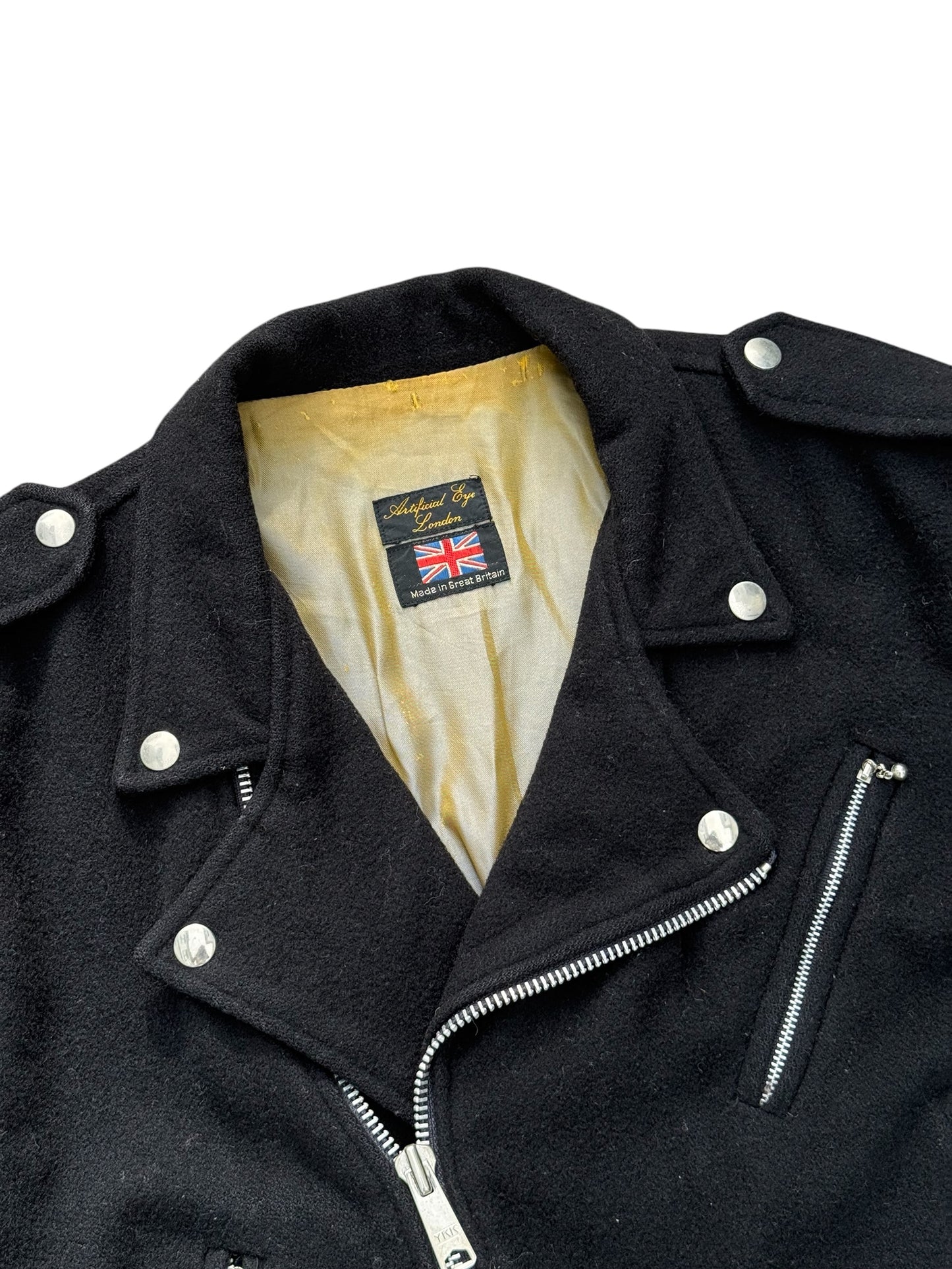 Vintage 1970s Artificial Eye London Wool Biker Jacket Cropped Motorcycle Style