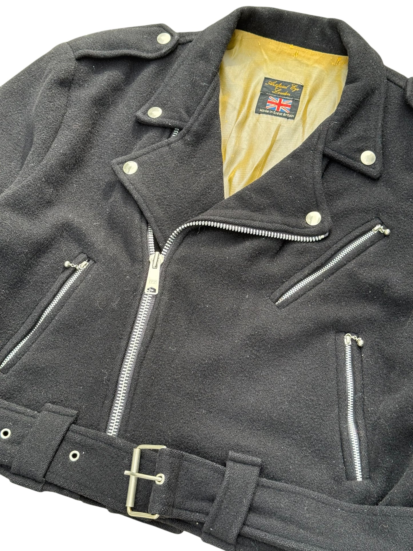 Vintage 1970s Artificial Eye London Wool Biker Jacket Cropped Motorcycle Style