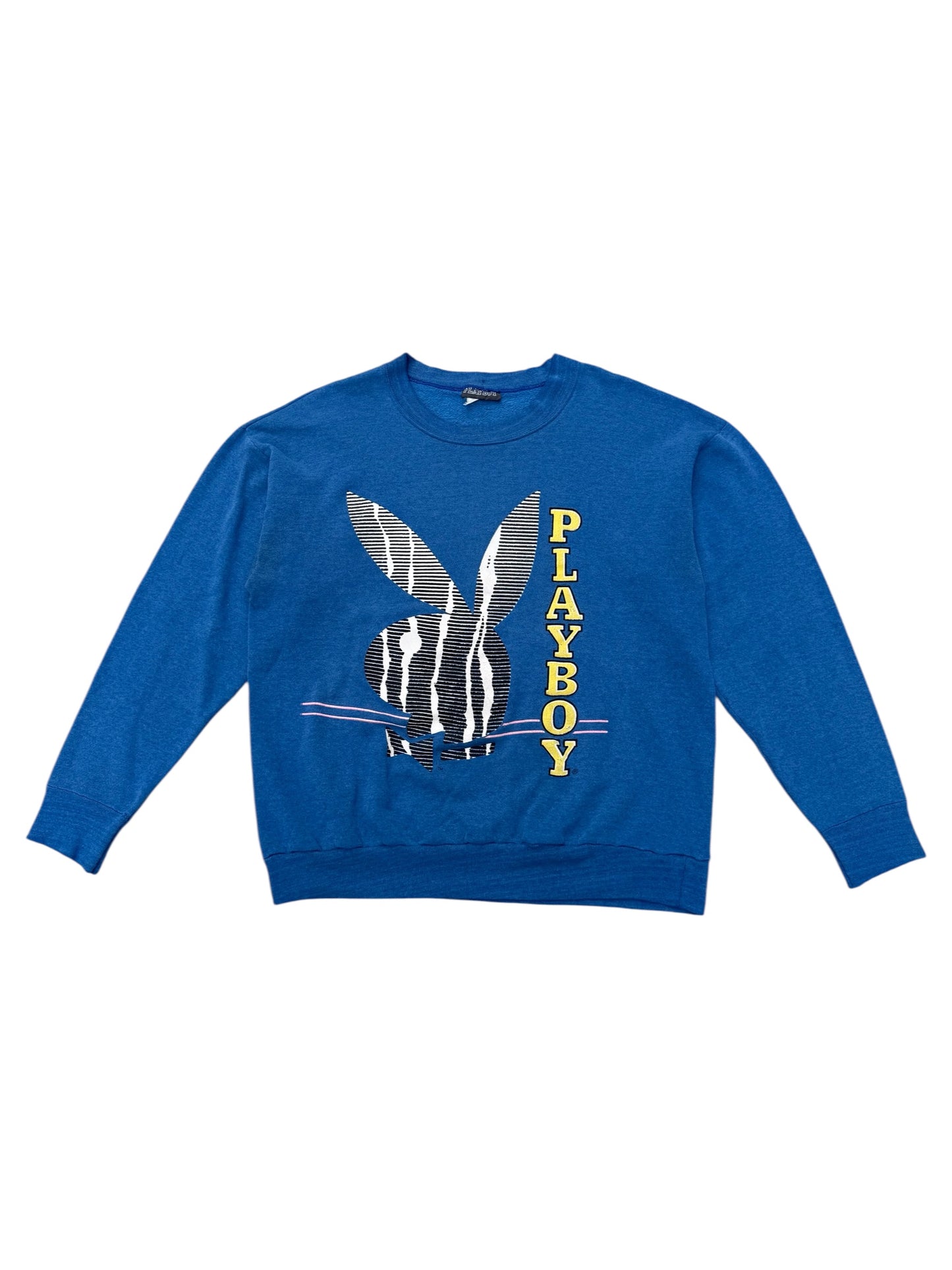 Vintage 1980s–90s Playboy Sweatshirt Blue Crewneck with Bunny Logo Print Made in USA