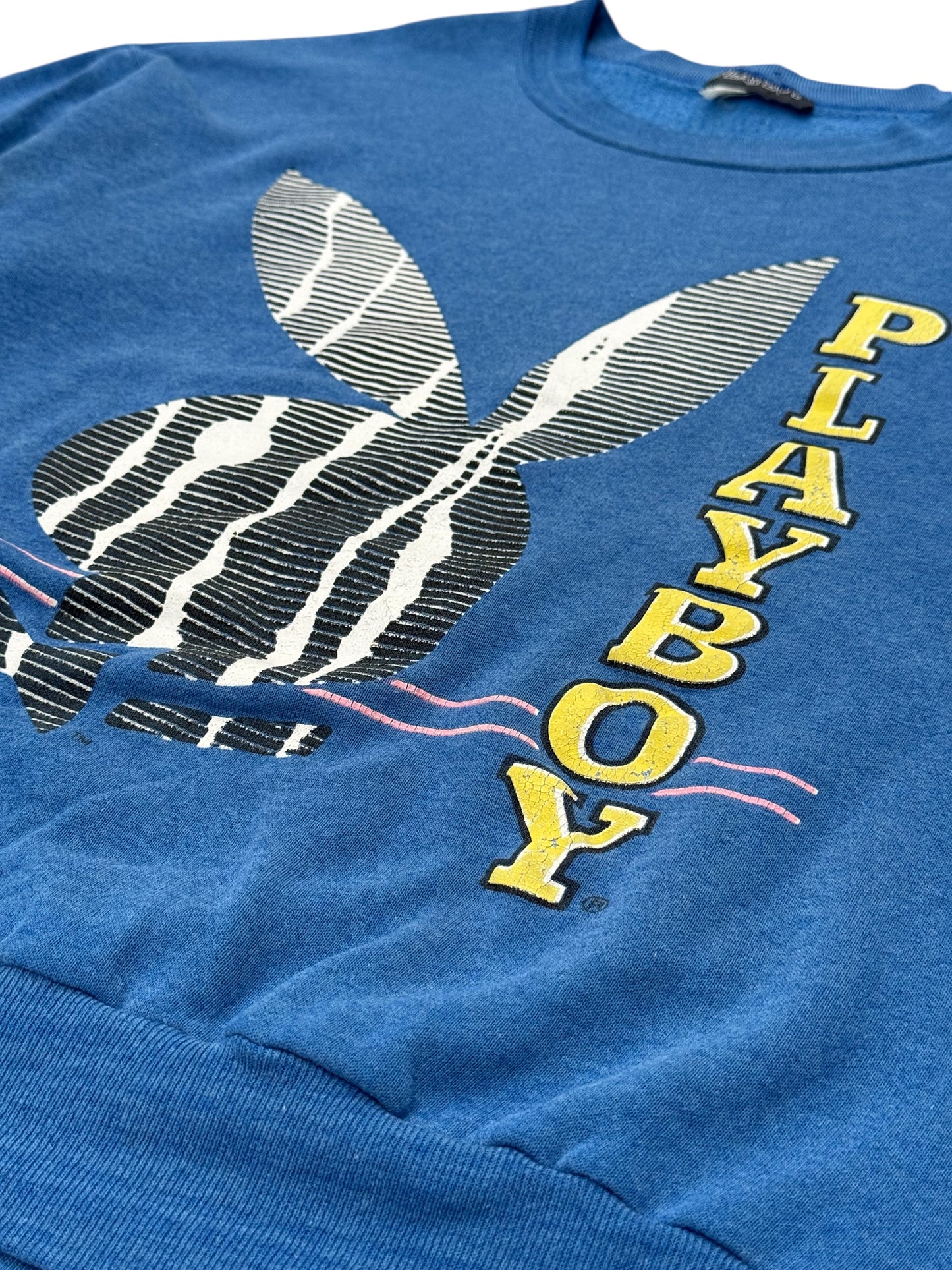 Vintage 1980s–90s Playboy Sweatshirt Blue Crewneck with Bunny Logo Print Made in USA