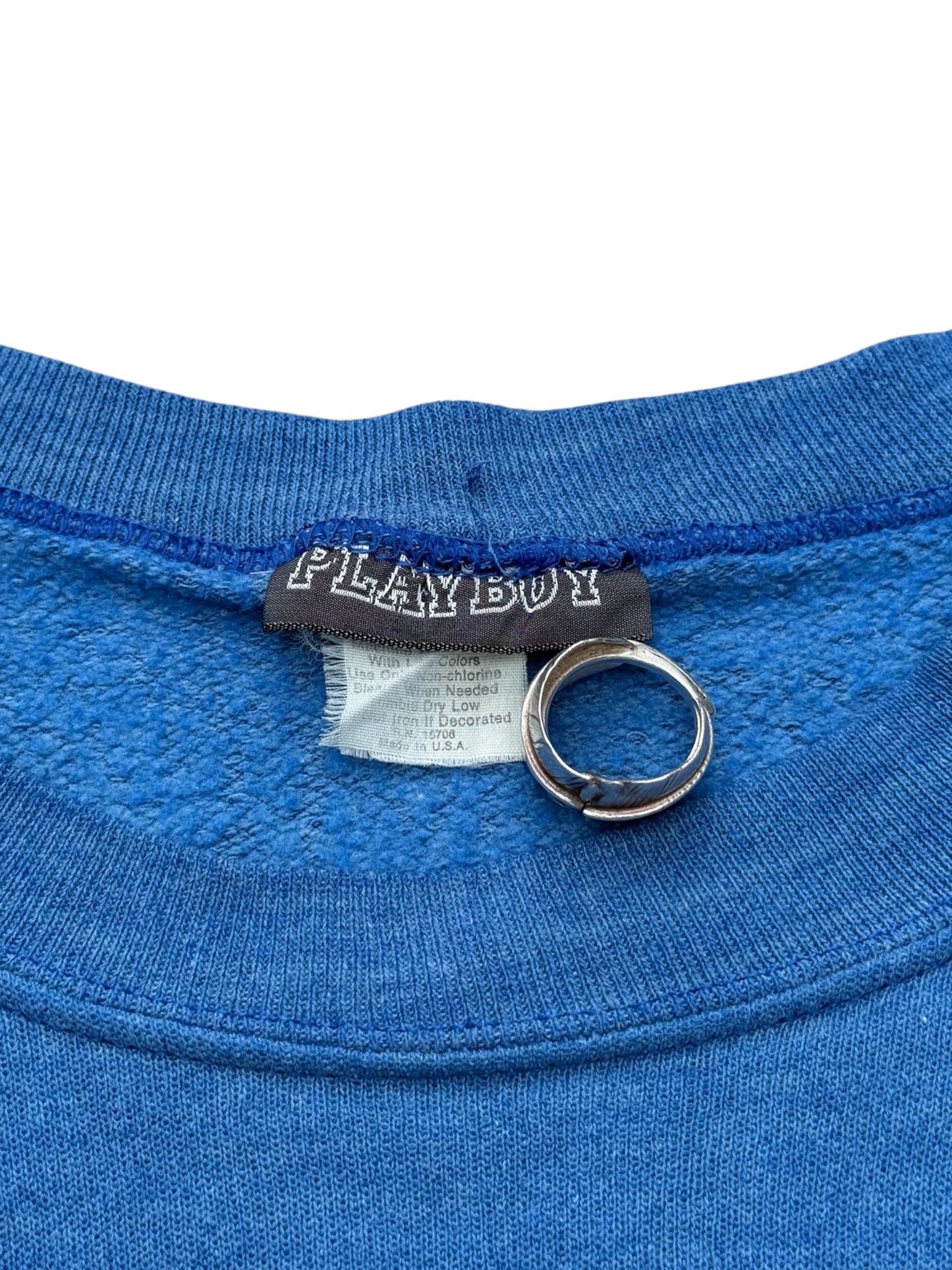 Vintage 1980s–90s Playboy Sweatshirt Blue Crewneck with Bunny Logo Print Made in USA