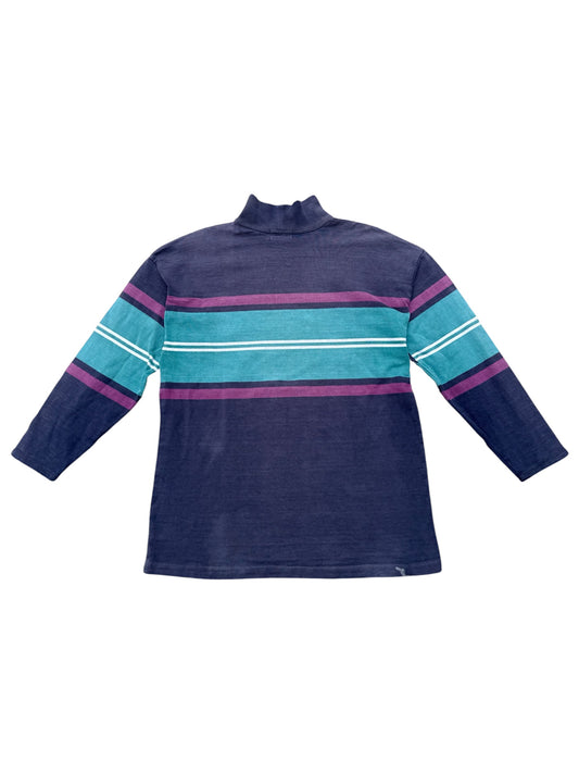 Vintage 80s 90s LL Bean Mock Neck Stripe Shirt USA Made Sun Faded