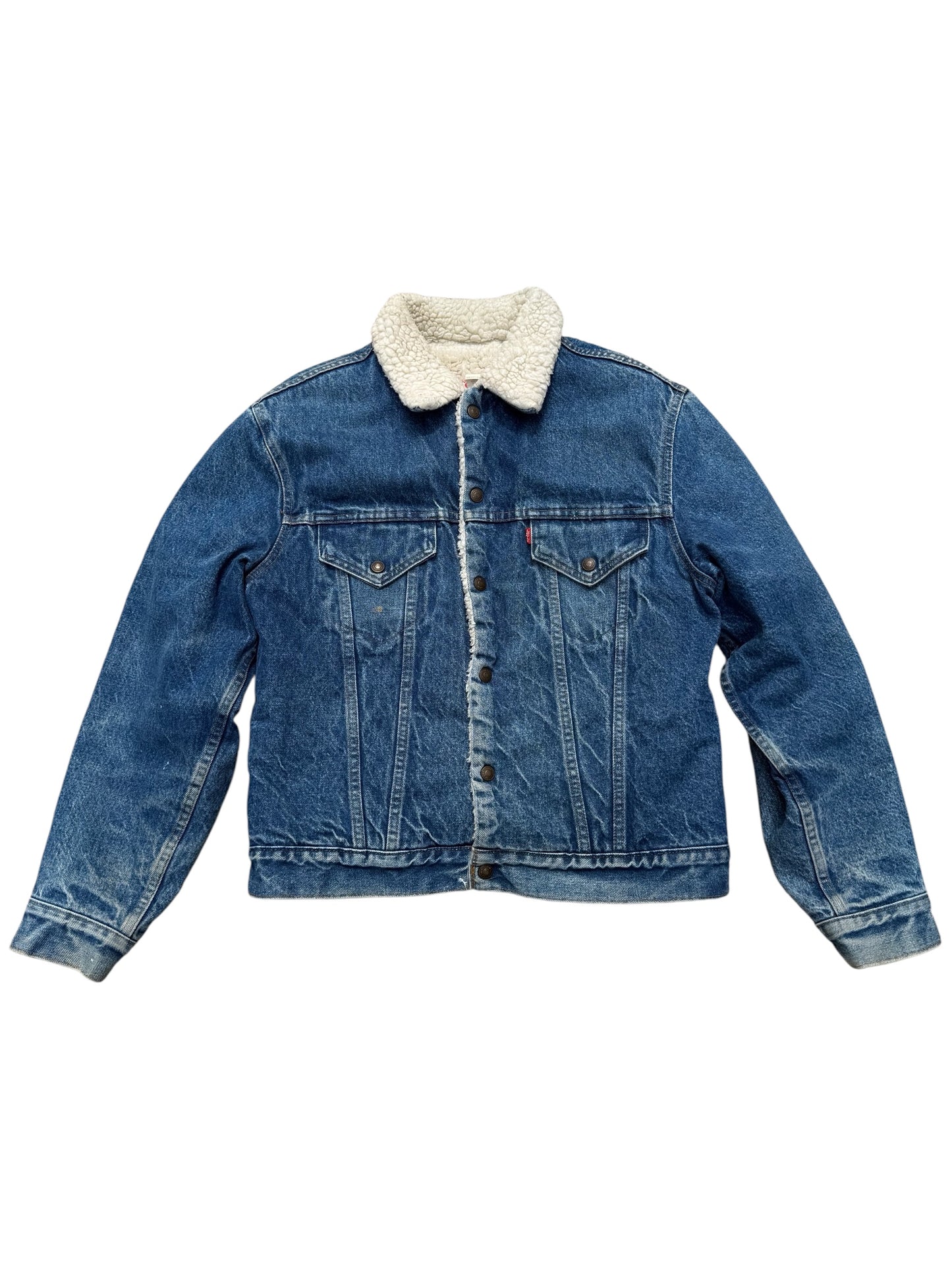 Vintage Levi’s 70605 Sherpa Trucker Jacket Size 42 – 80s USA Made Denim Shearling