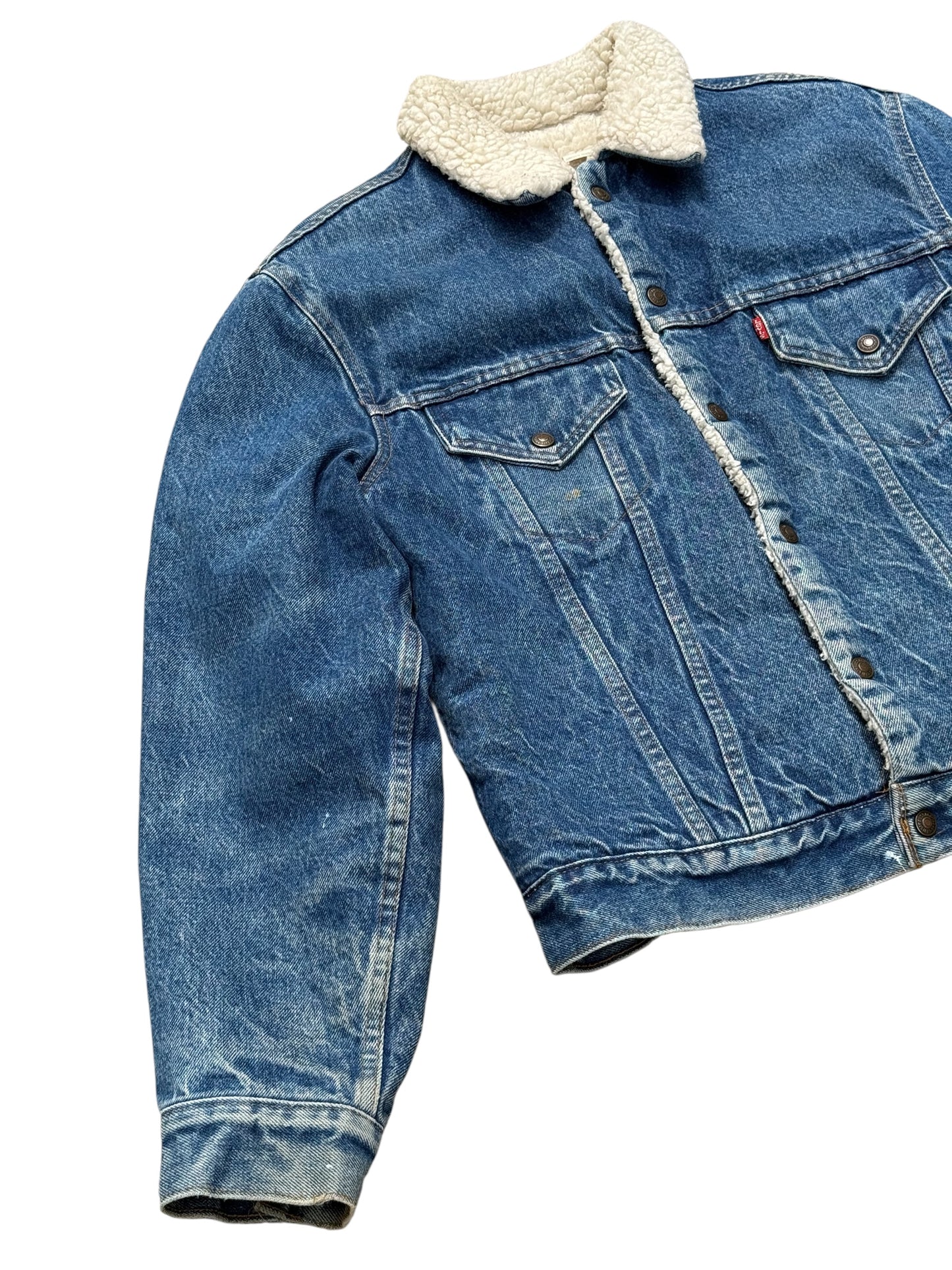 Vintage Levi’s 70605 Sherpa Trucker Jacket Size 42 – 80s USA Made Denim Shearling