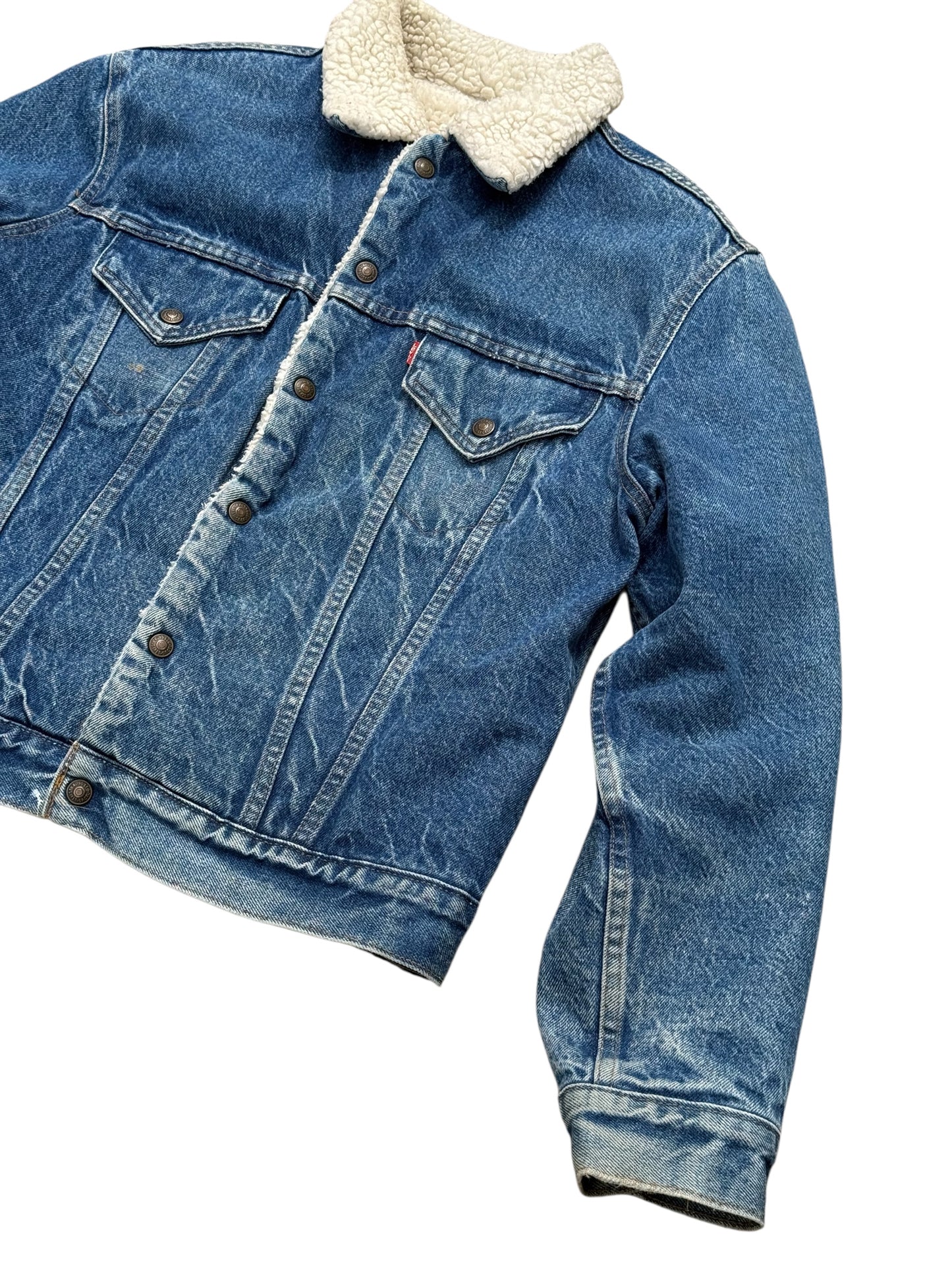 Vintage Levi’s 70605 Sherpa Trucker Jacket Size 42 – 80s USA Made Denim Shearling