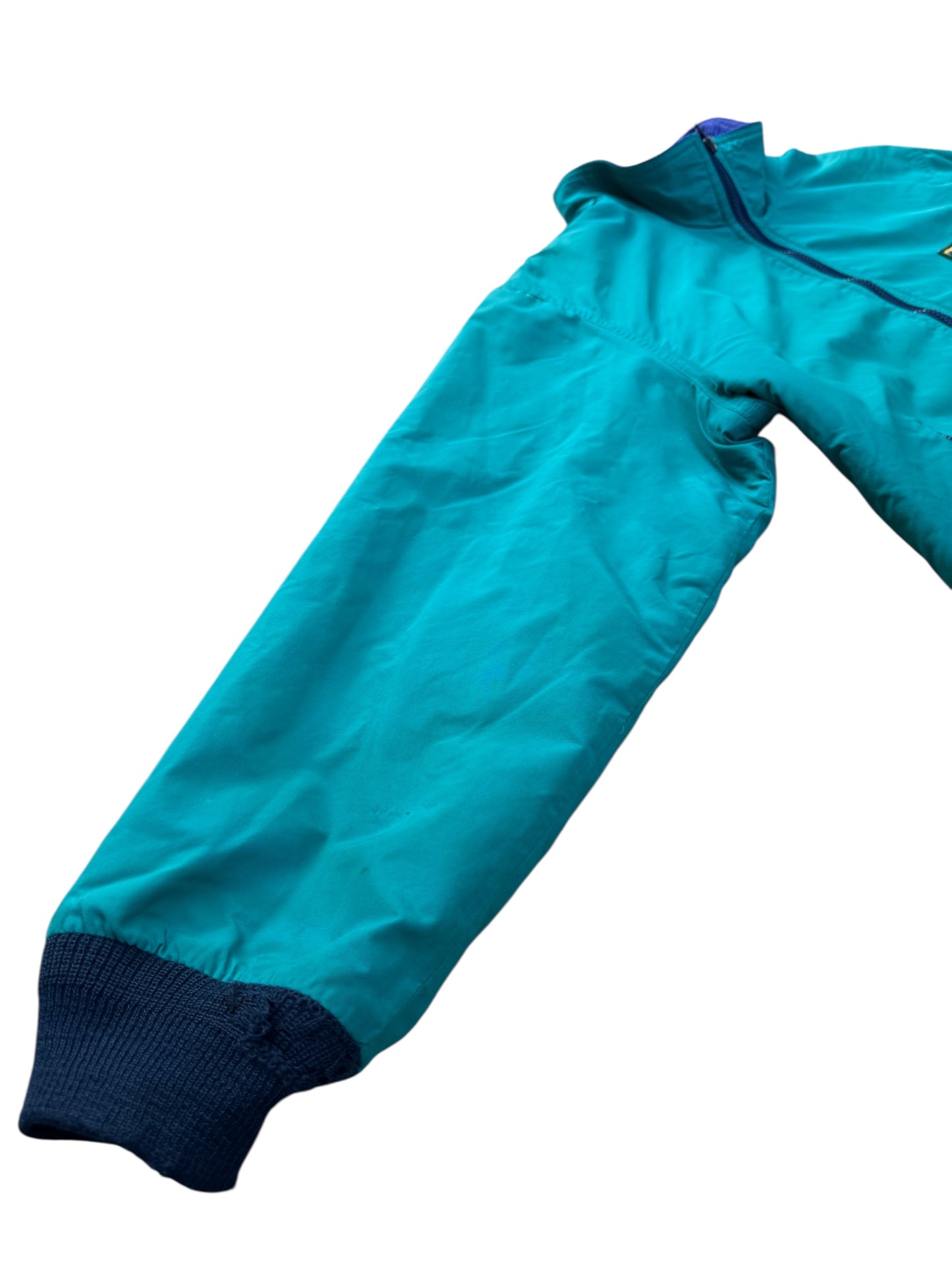 Vintage LL Bean Warm-Up Jacket Made in USA Teal Nylon with Blue Fleece Lining