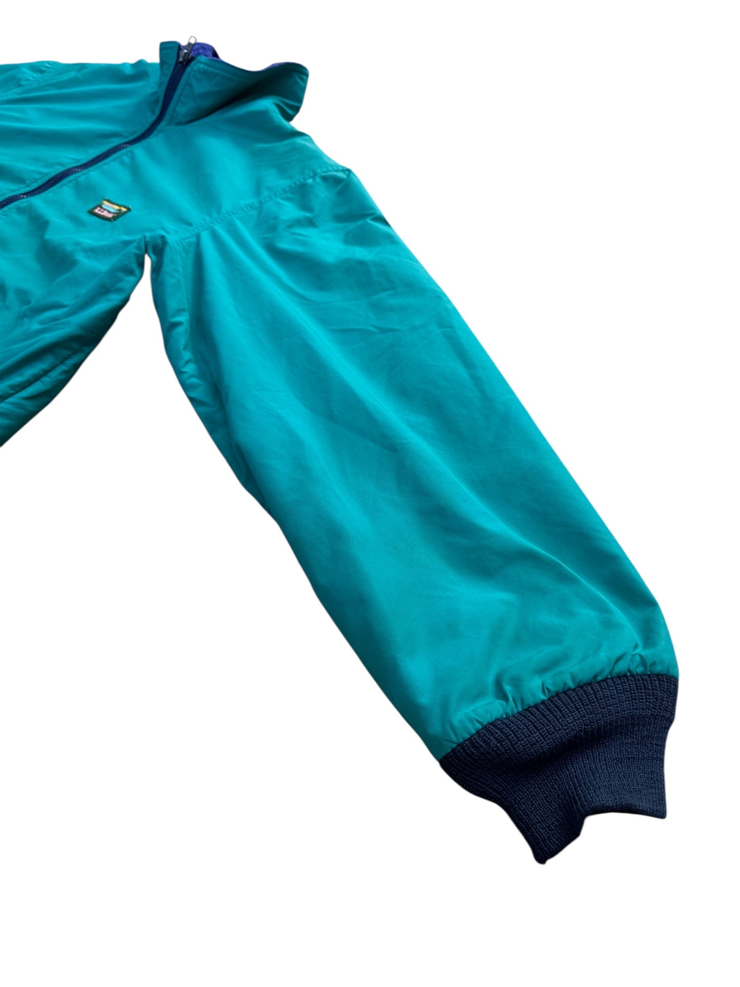 Vintage LL Bean Warm-Up Jacket Made in USA Teal Nylon with Blue Fleece Lining