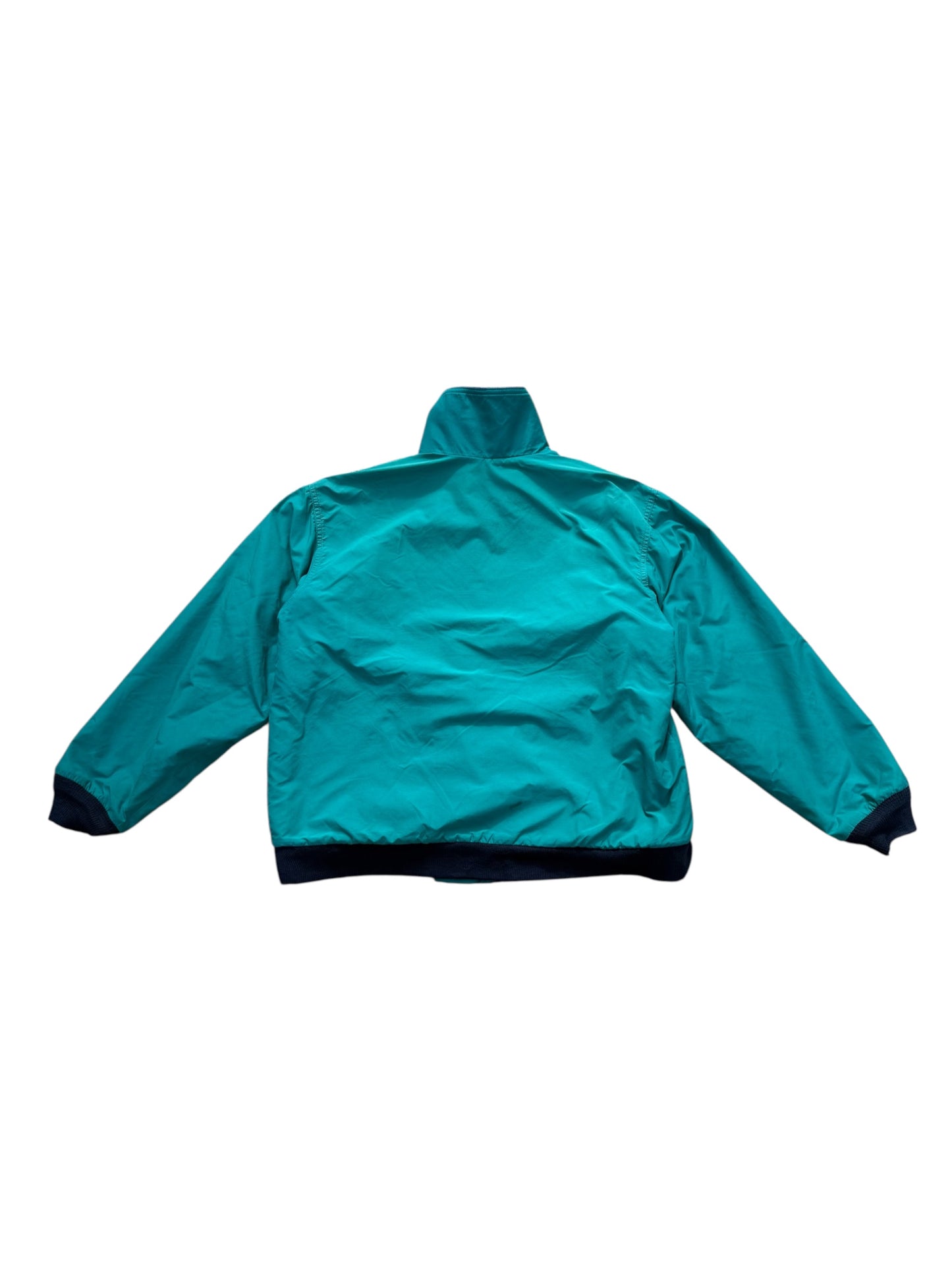 Vintage LL Bean Warm-Up Jacket Made in USA Teal Nylon with Blue Fleece Lining